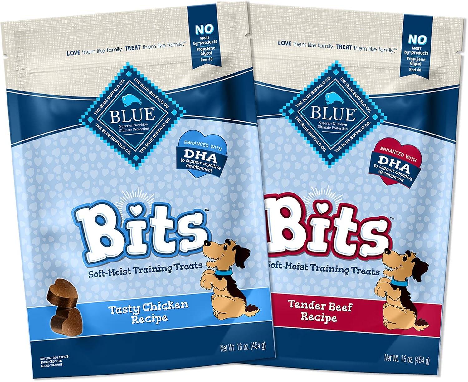 imageBlue Buffalo Bits Soft Dog Treats for Training Made with Natural Ingredients amp Enhanced with DHA Beef Recipe 4oz BagChicken Beef
