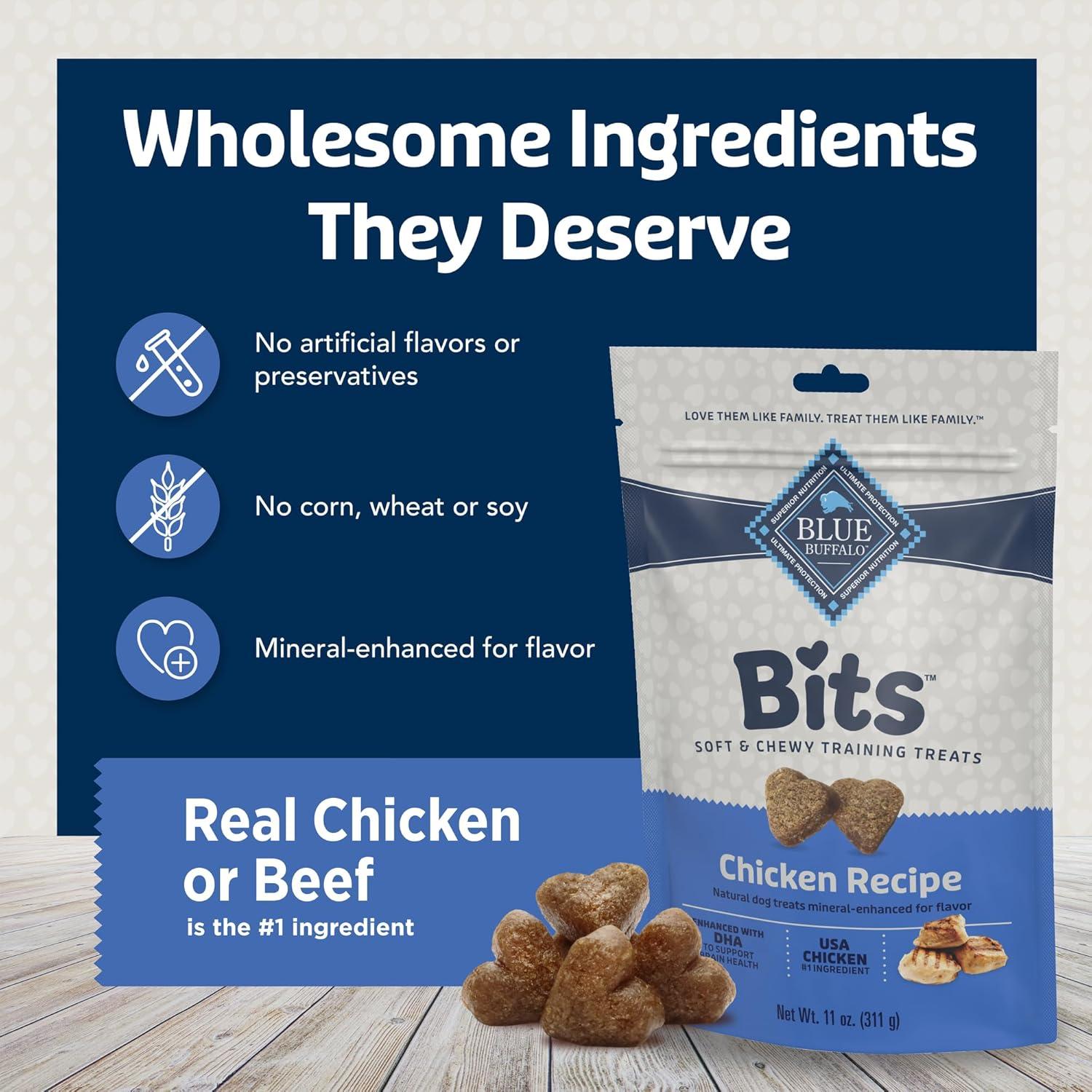 imageBlue Buffalo Bits Soft Dog Treats for Training Made with Natural Ingredients amp Enhanced with DHA Beef Recipe 4oz BagChicken Beef
