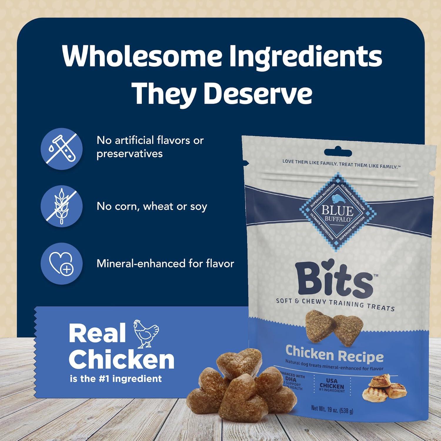 imageBlue Buffalo Bits Soft Dog Treats for Training Made with Natural Ingredients amp Enhanced with DHA Beef Recipe 4oz BagChicken