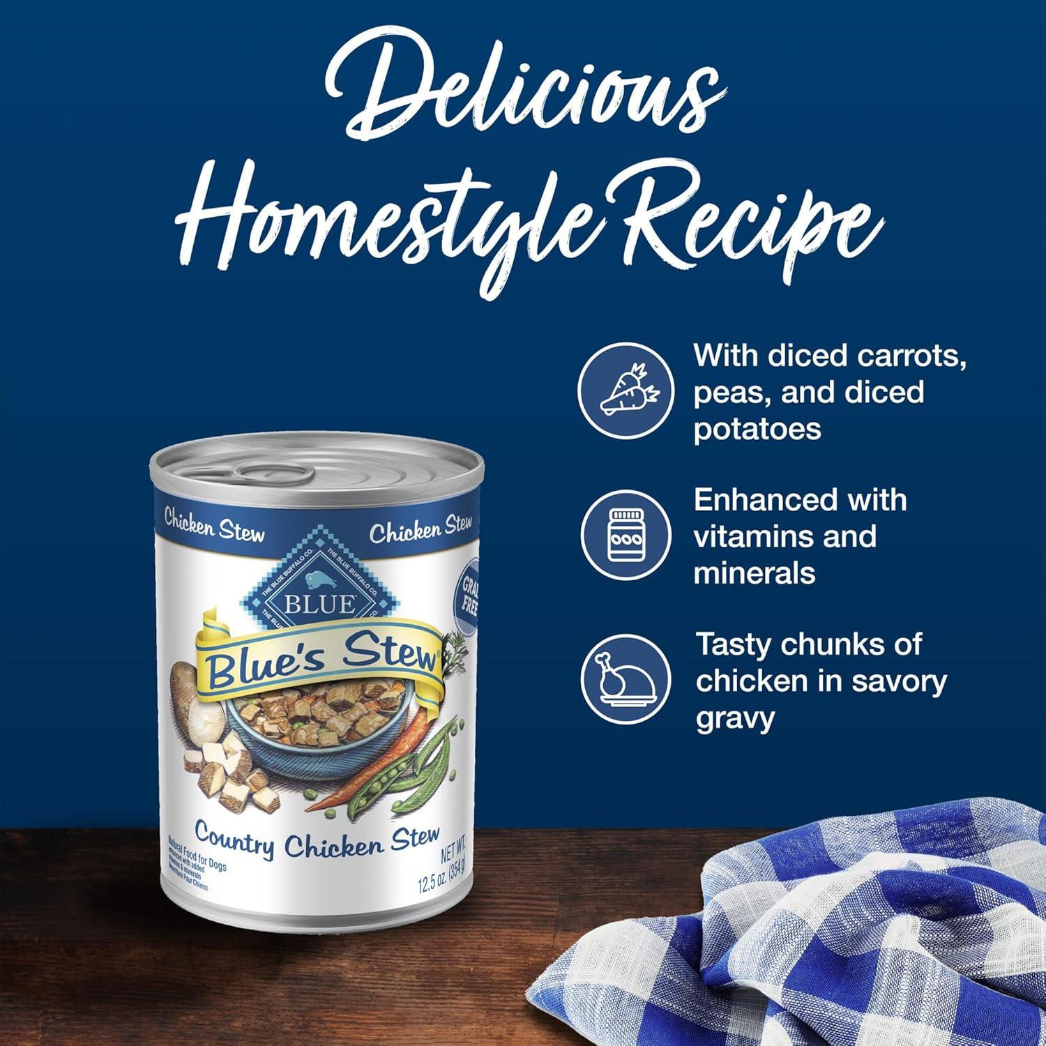 imageBlue Buffalo Blues Stew Natural Wet Dog Food Made with Natural Ingredients Hearty Beef and Country Chicken Variety Pack 125oz Cans 6 CountChicken