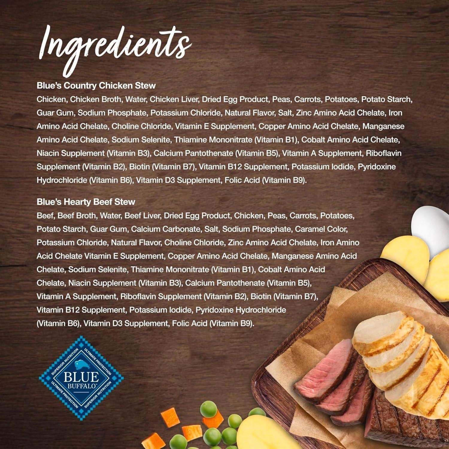 imageBlue Buffalo Blues Stew Natural Wet Dog Food Made with Natural Ingredients Hearty Beef and Country Chicken Variety Pack 125oz Cans 6 CountVariety Pack Chicken Beef