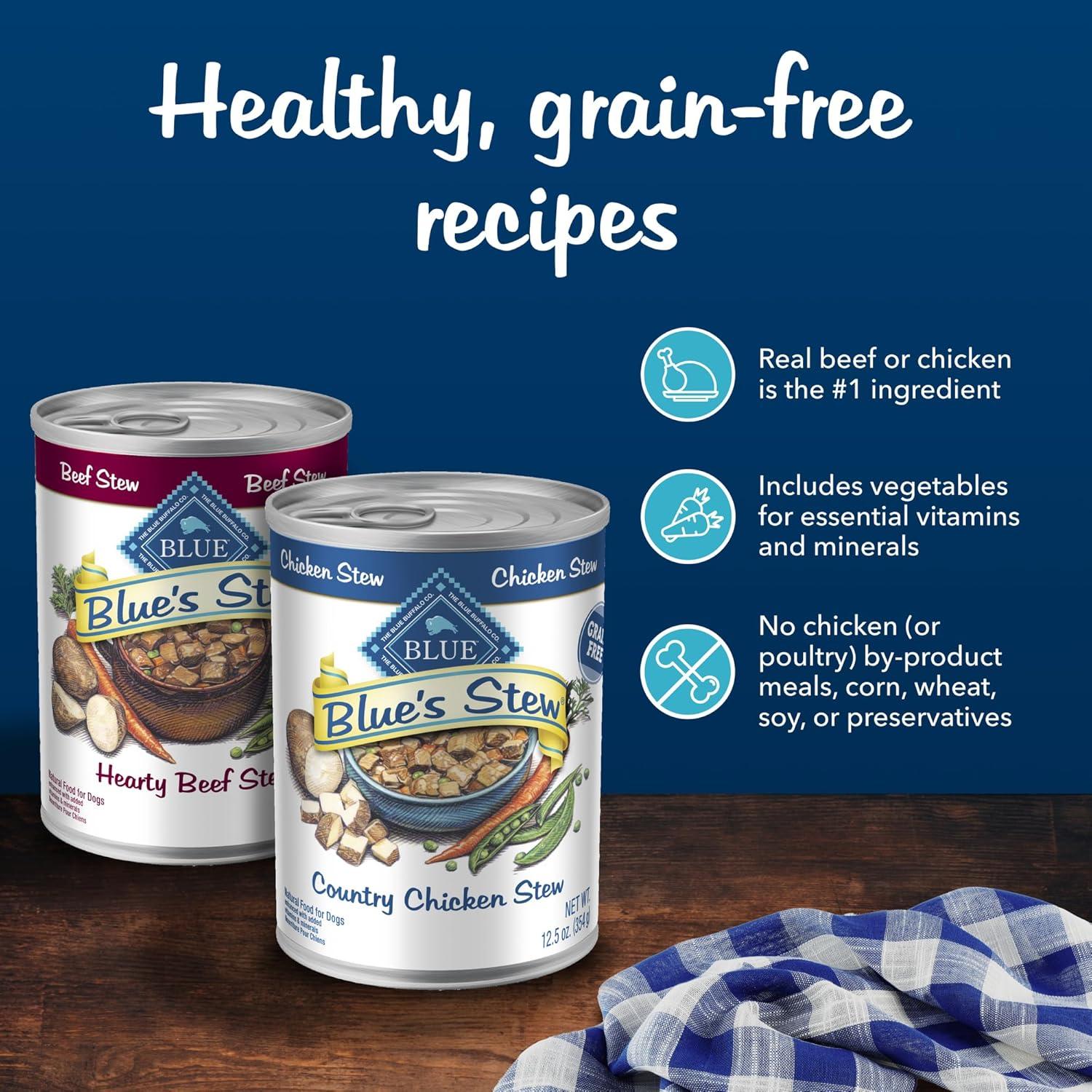 imageBlue Buffalo Blues Stew Natural Wet Dog Food Made with Natural Ingredients Hearty Beef and Country Chicken Variety Pack 125oz Cans 6 CountVariety Pack Chicken Beef