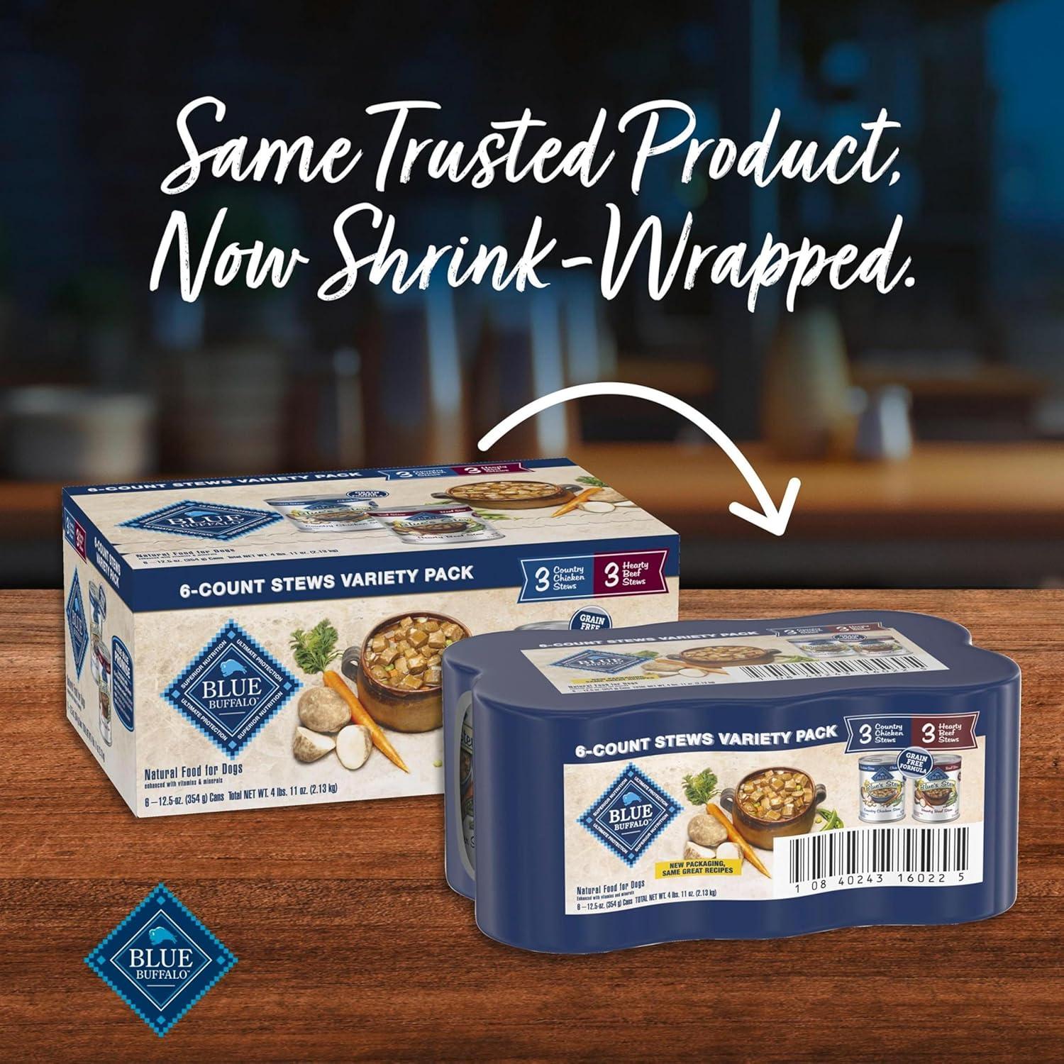 imageBlue Buffalo Blues Stew Natural Wet Dog Food Made with Natural Ingredients Hearty Beef and Country Chicken Variety Pack 125oz Cans 6 CountVariety Pack Chicken Beef