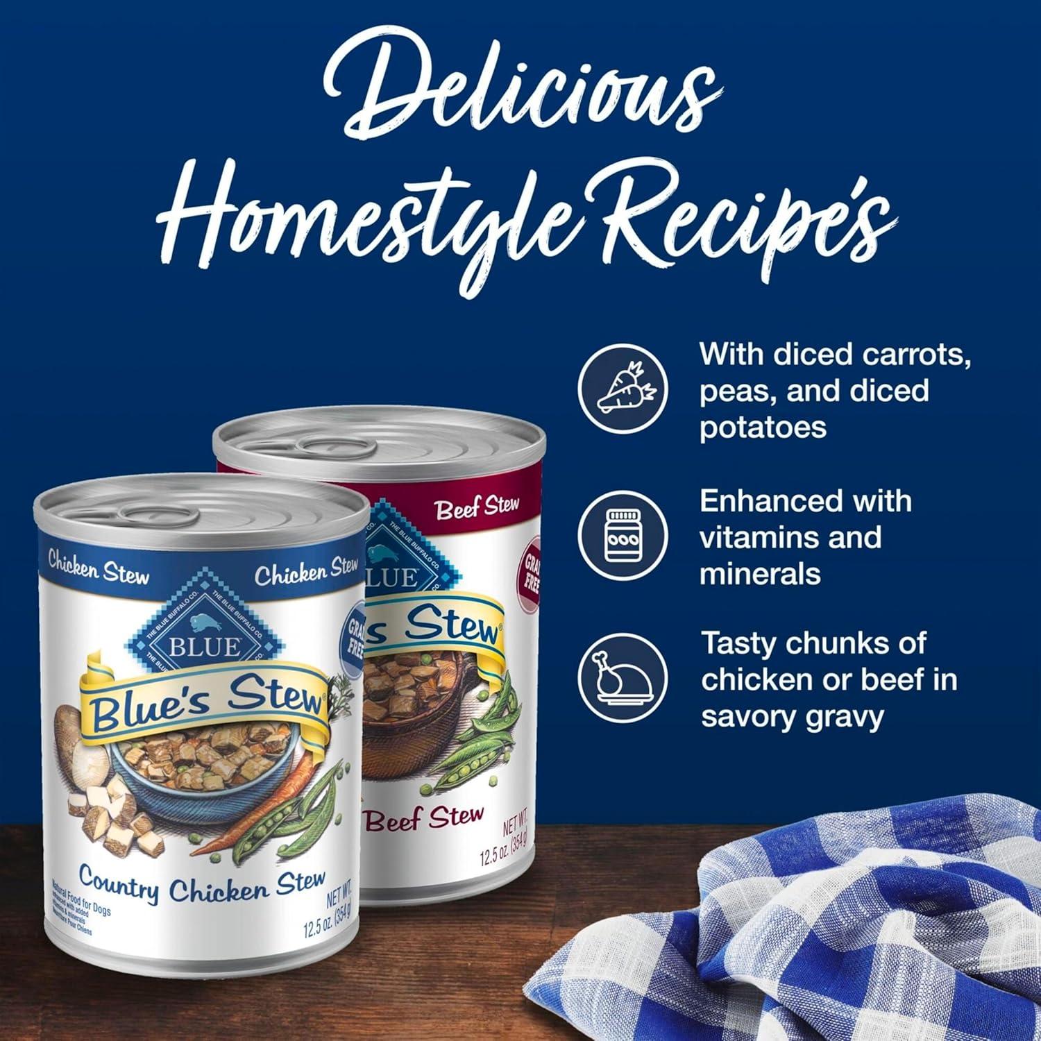 imageBlue Buffalo Blues Stew Natural Wet Dog Food Made with Natural Ingredients Hearty Beef and Country Chicken Variety Pack 125oz Cans 6 CountVariety Pack Chicken Beef