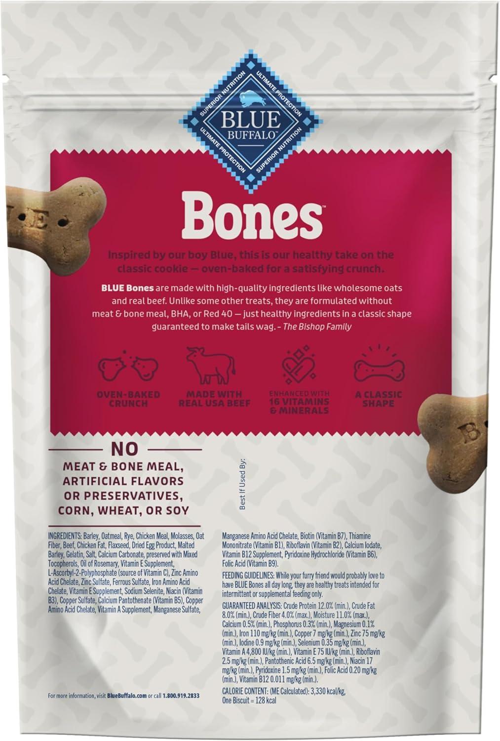 imageBlue Buffalo Bones Natural Crunchy Dog Treats Large Dog Biscuits Beef 16oz Bag 4 CountLarge Biscuits For Dogs 50 lbs Beef