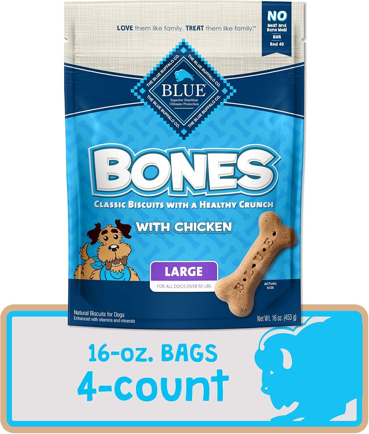 imageBlue Buffalo Bones Natural Crunchy Dog Treats Large Dog Biscuits Beef 16oz Bag 4 CountLarge Biscuits For Dogs 50 lbs Chicken