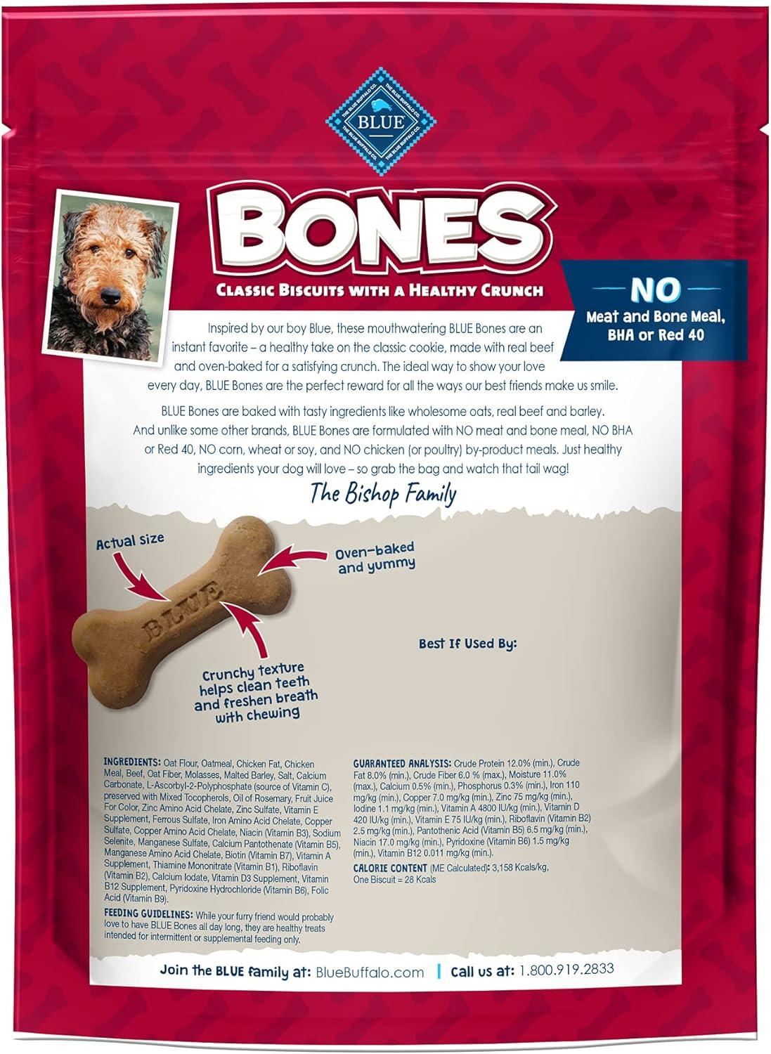 imageBlue Buffalo Bones Natural Crunchy Dog Treats Medium Dog Biscuits Beef 16oz Bag 4 CountMedium Biscuits For Dogs 25 lbs Beef