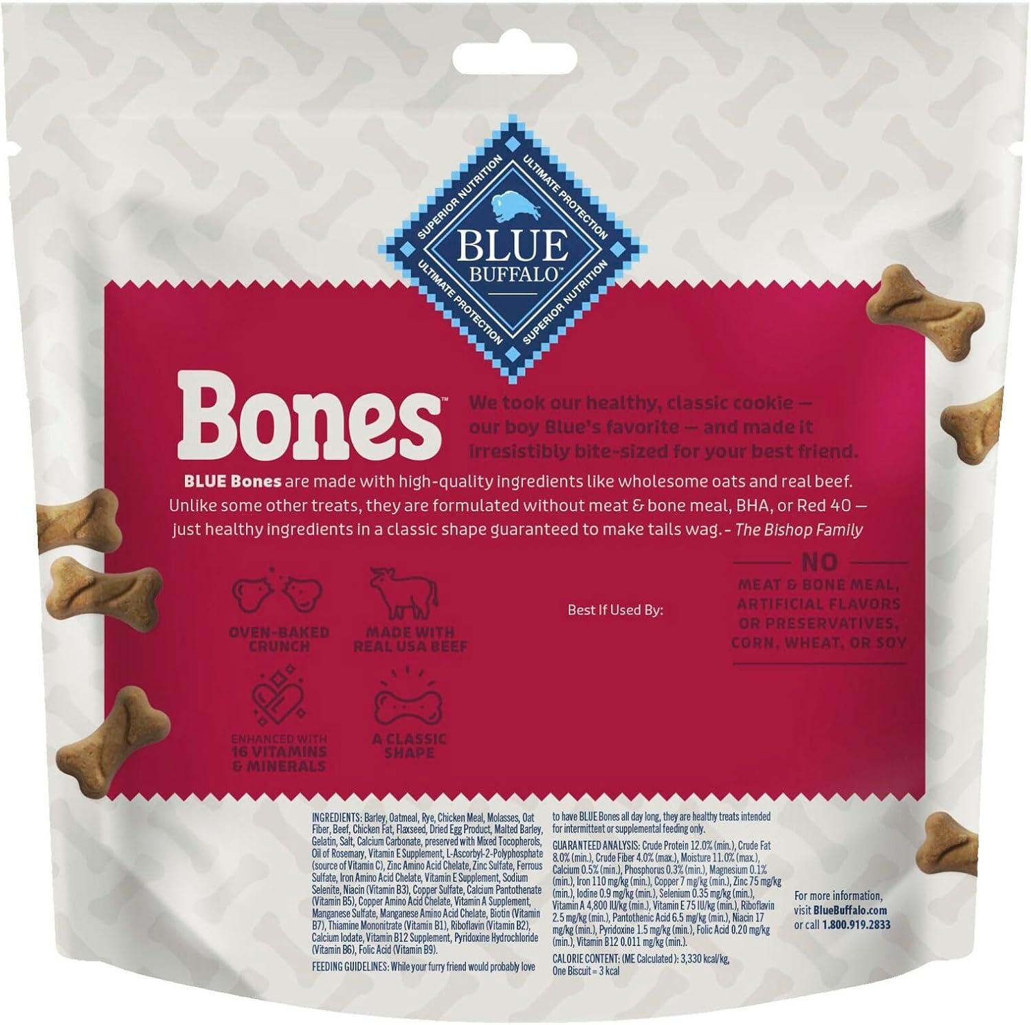 imageBlue Buffalo Bones Natural Crunchy Dog Treats Medium Dog Biscuits Beef 16oz Bag 4 CountMini Biscuits For Dogs 5 lbs Beef