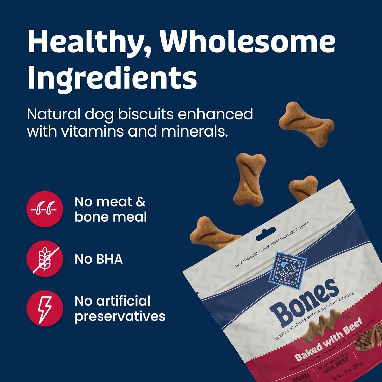 imageBlue Buffalo Bones Natural Crunchy Dog Treats Medium Dog Biscuits Beef 16oz Bag 4 CountMini Biscuits For Dogs 5 lbs Beef