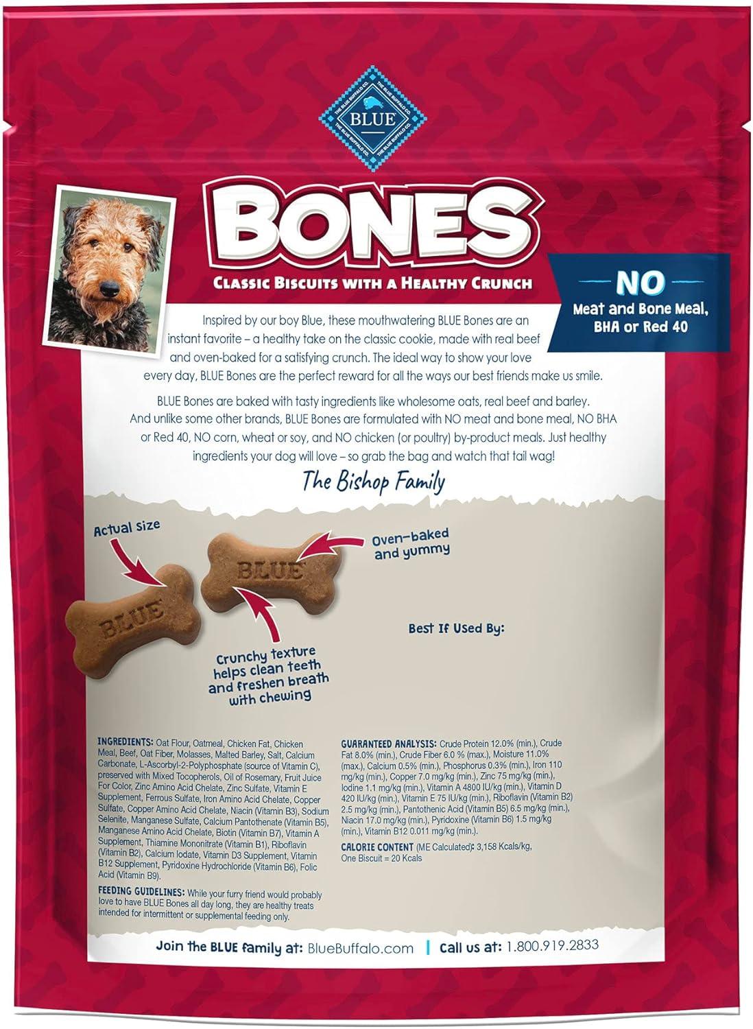 imageBlue Buffalo Bones Small Natural Dog Treats Crunchy Dog Biscuits Assorted Flavors Beef Chicken Bacon Flavors 16oz Bag 4 PackSmall Biscuits For Dogs 15 lbs Beef