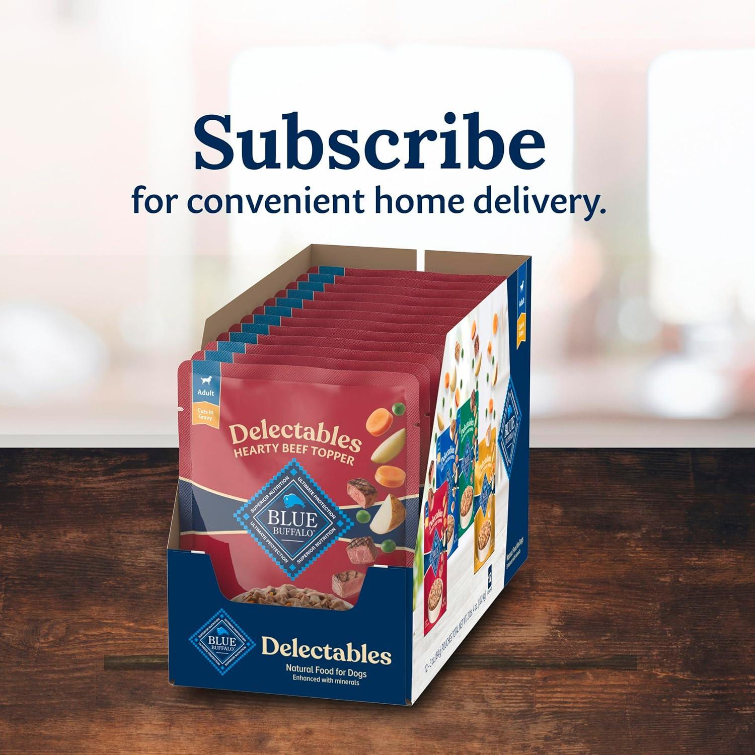 imageBlue Buffalo Delectables Natural Wet Dog Food Toppers Variety Pack Tasty Chicken amp Hearty Beef Cuts in Gravy 3oz 12 Pouches 6 of Each FlavorBeef