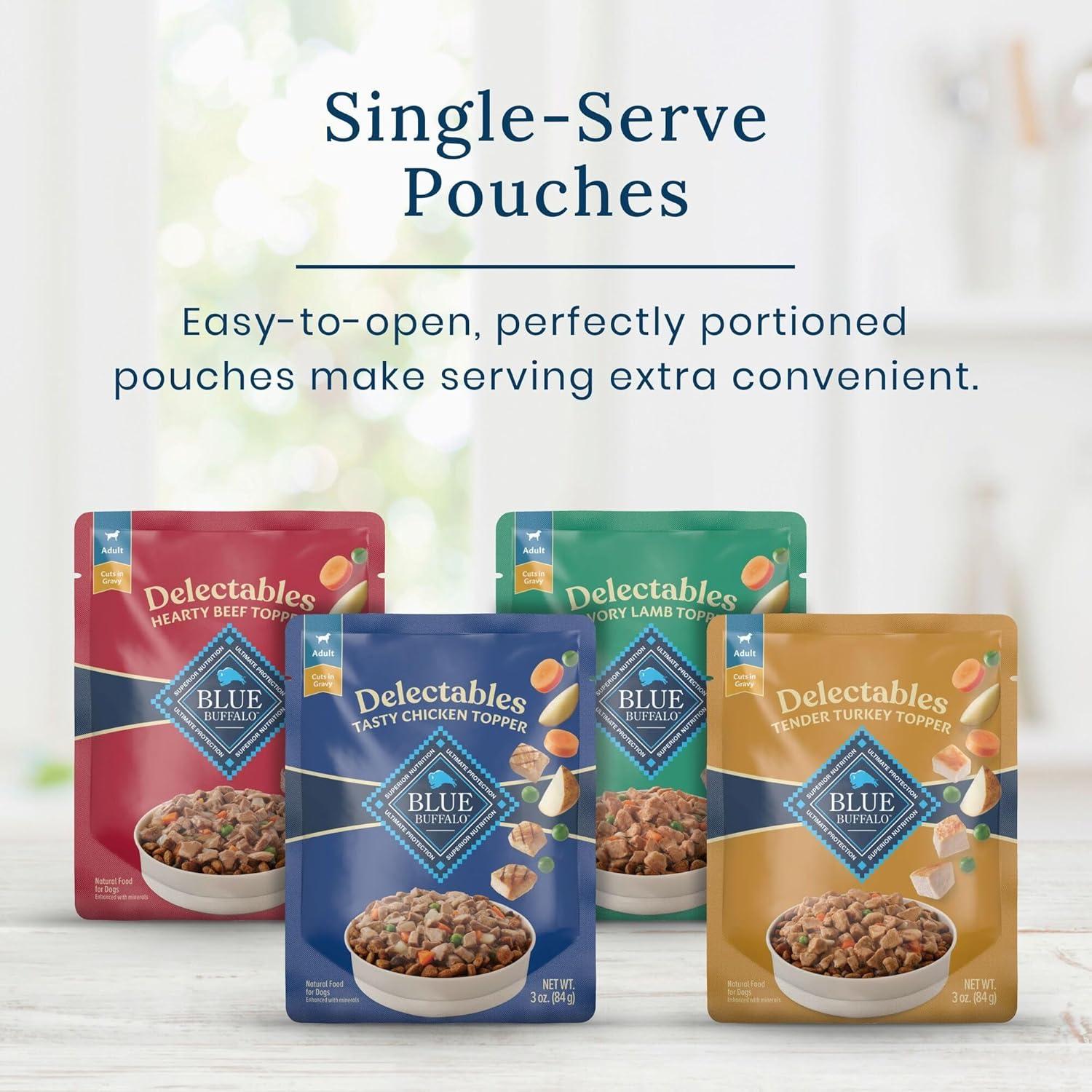 imageBlue Buffalo Delectables Natural Wet Dog Food Toppers Variety Pack Tasty Chicken amp Hearty Beef Cuts in Gravy 3oz 12 Pouches 6 of Each FlavorChicken Beef Turkey Lamb