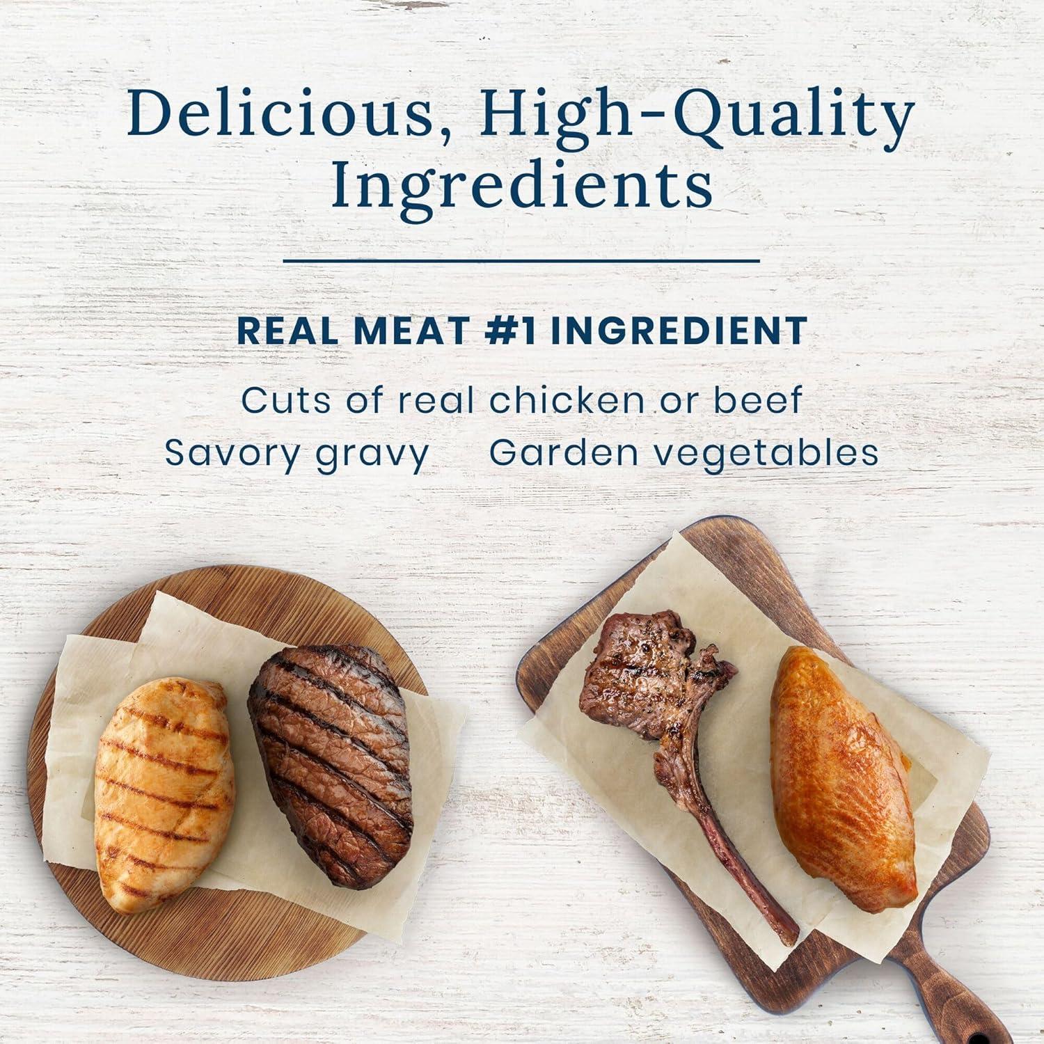 imageBlue Buffalo Delectables Natural Wet Dog Food Toppers Variety Pack Tasty Chicken amp Hearty Beef Cuts in Gravy 3oz 12 Pouches 6 of Each FlavorChicken Beef Turkey Lamb