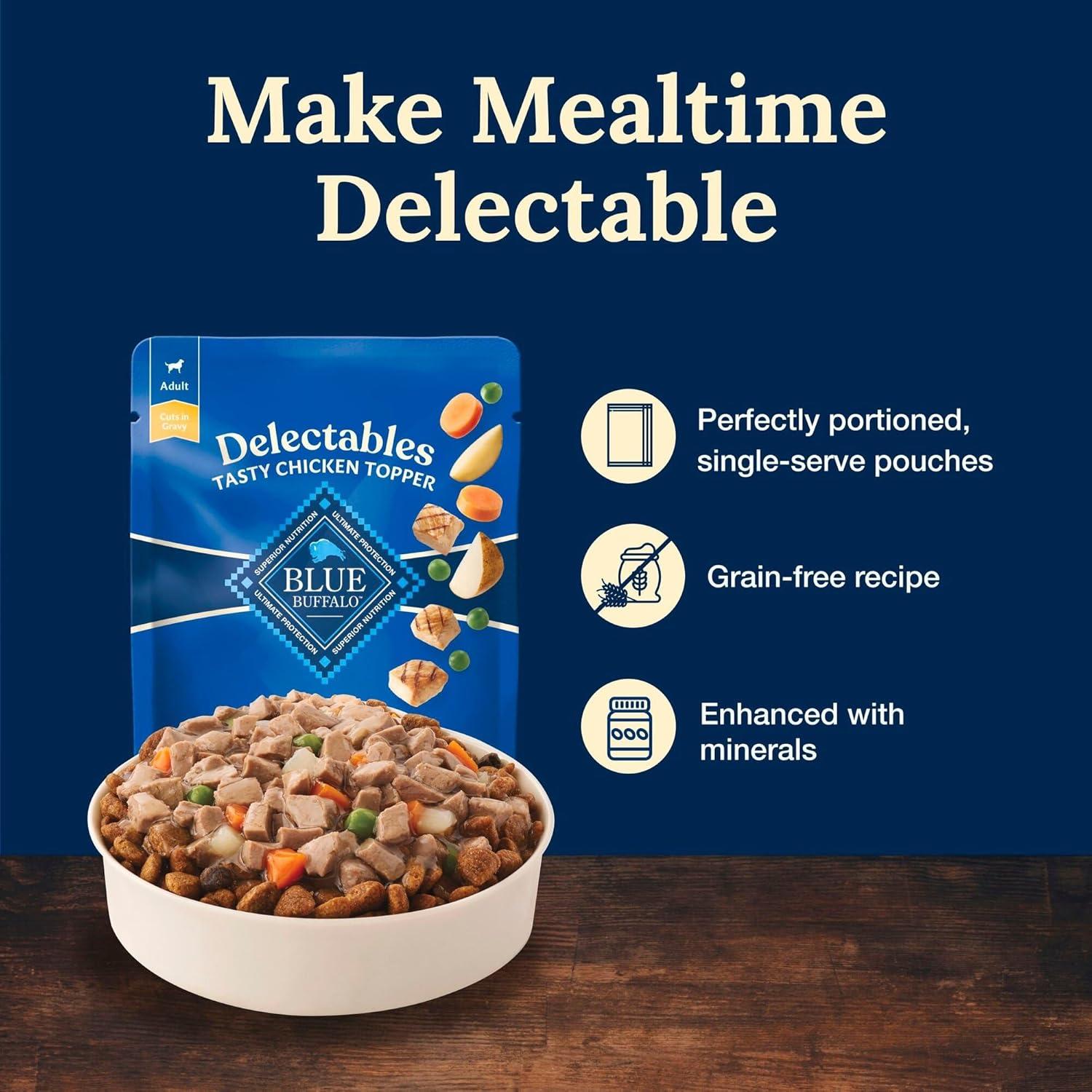 imageBlue Buffalo Delectables Natural Wet Dog Food Toppers Variety Pack Tasty Chicken amp Hearty Beef Cuts in Gravy 3oz 12 Pouches 6 of Each FlavorChicken