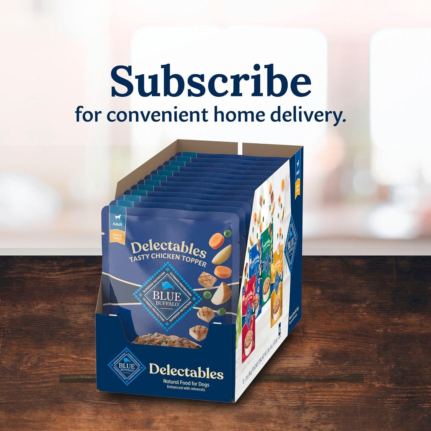 imageBlue Buffalo Delectables Natural Wet Dog Food Toppers Variety Pack Tasty Chicken amp Hearty Beef Cuts in Gravy 3oz 12 Pouches 6 of Each FlavorChicken