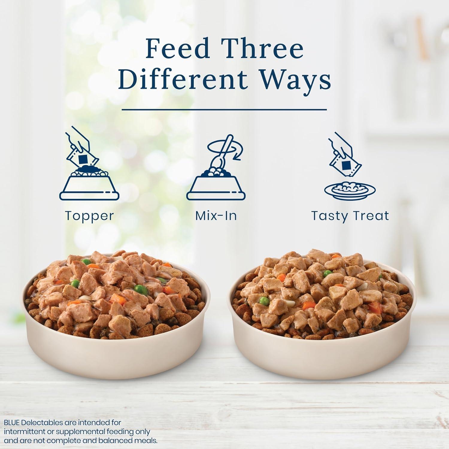 imageBlue Buffalo Delectables Natural Wet Dog Food Toppers Variety Pack Tasty Chicken amp Hearty Beef Cuts in Gravy 3oz 12 Pouches 6 of Each FlavorLamb Turkey