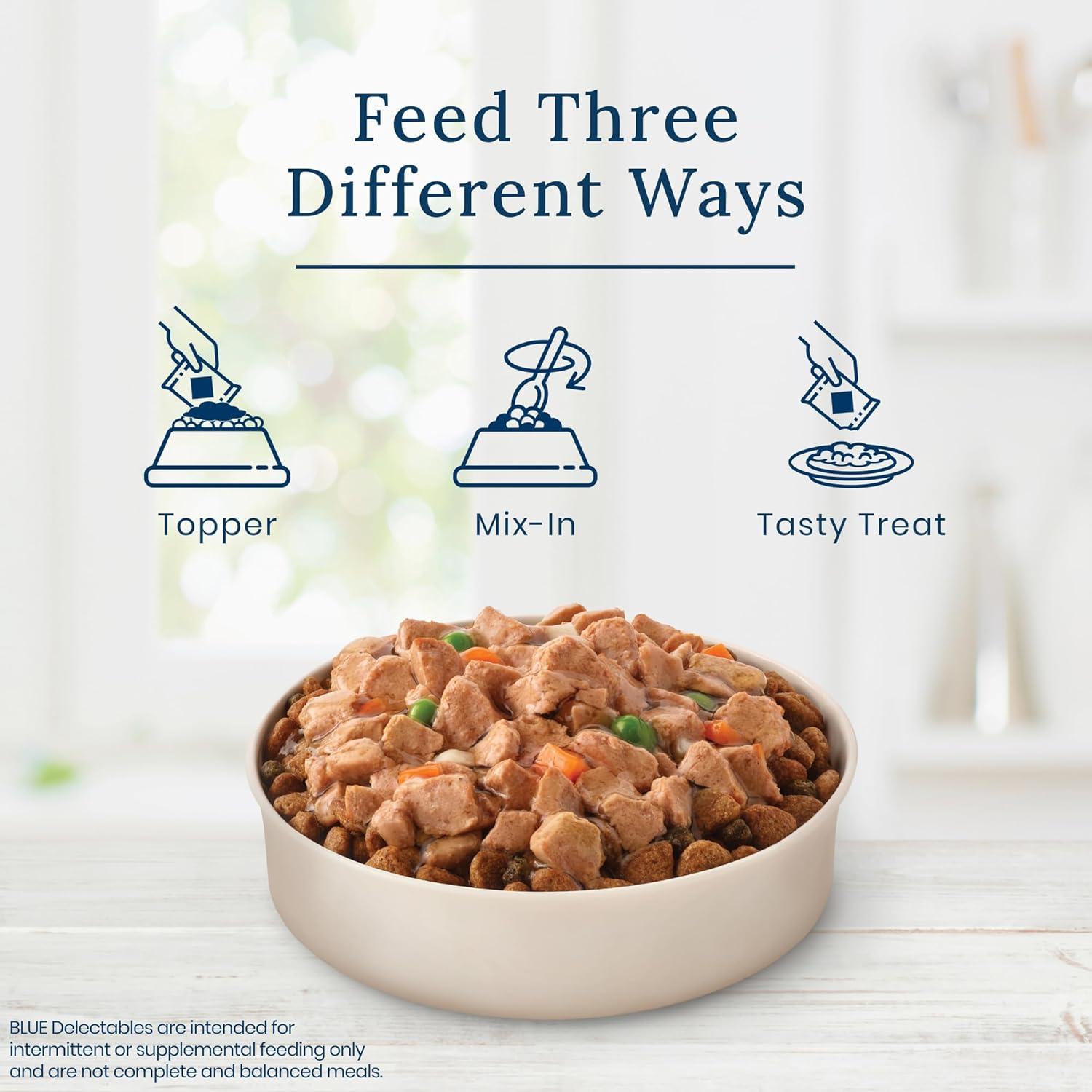 imageBlue Buffalo Delectables Natural Wet Dog Food Toppers Variety Pack Tasty Chicken amp Hearty Beef Cuts in Gravy 3oz 12 Pouches 6 of Each FlavorLamb