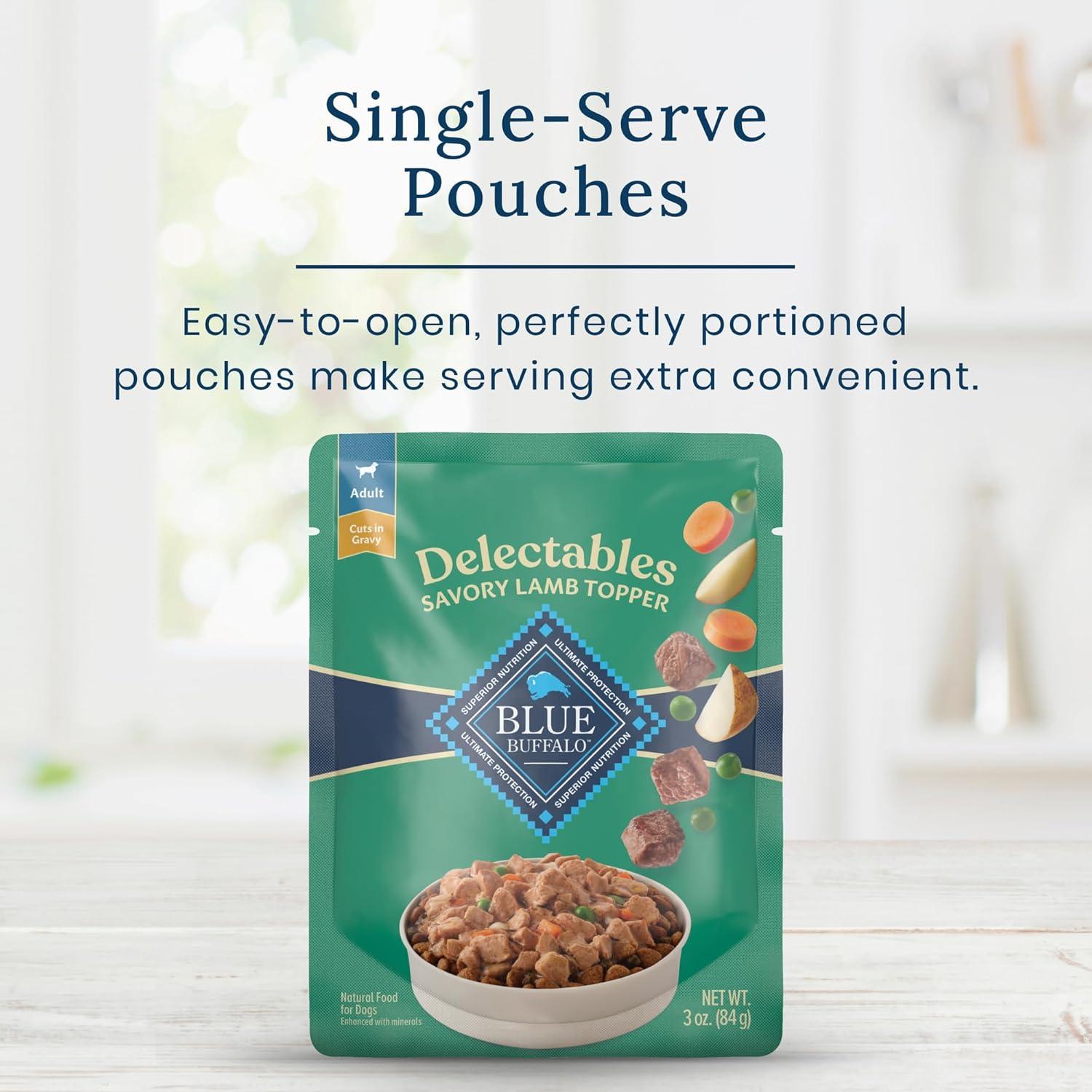 imageBlue Buffalo Delectables Natural Wet Dog Food Toppers Variety Pack Tasty Chicken amp Hearty Beef Cuts in Gravy 3oz 12 Pouches 6 of Each FlavorLamb