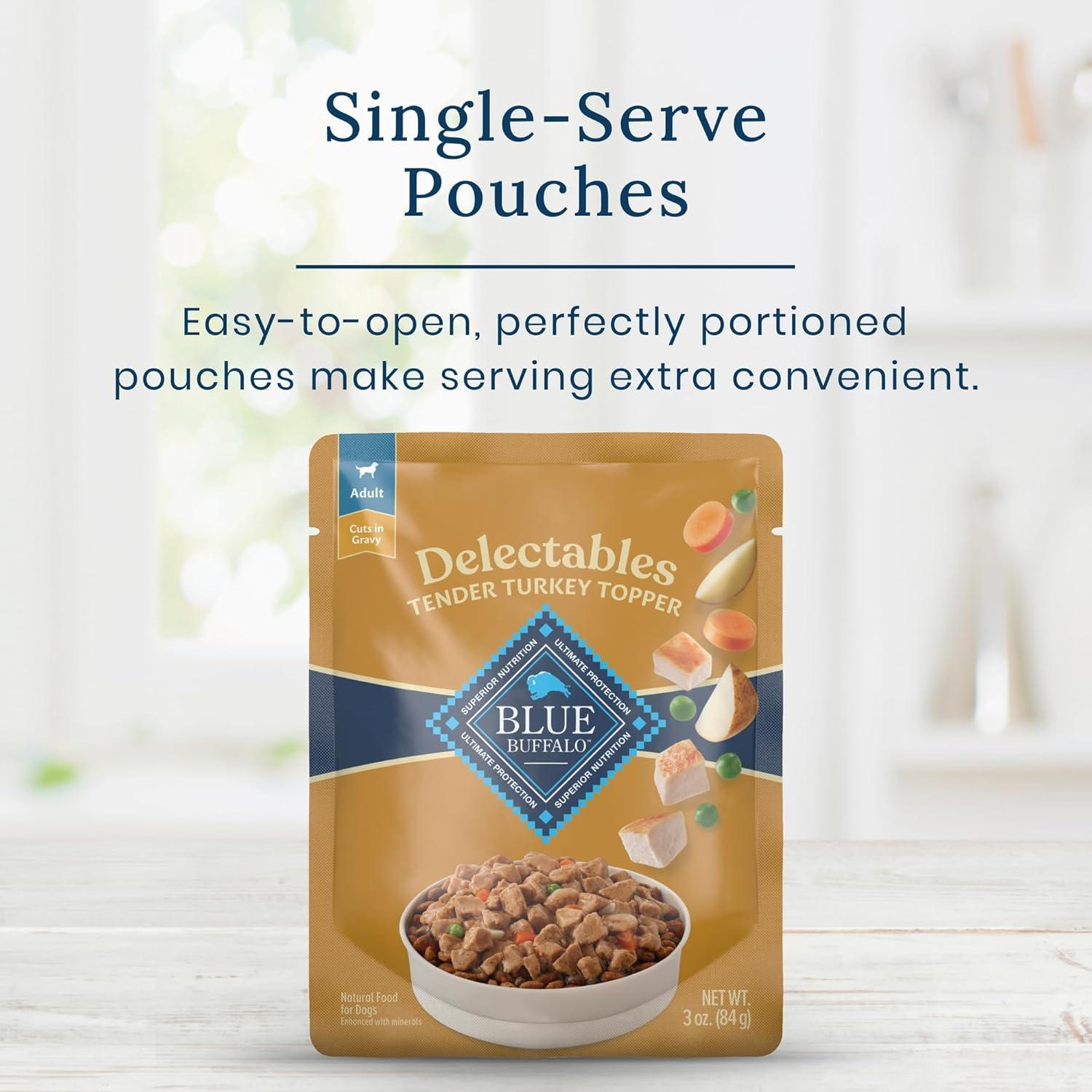 imageBlue Buffalo Delectables Natural Wet Dog Food Toppers Variety Pack Tasty Chicken amp Hearty Beef Cuts in Gravy 3oz 12 Pouches 6 of Each FlavorTurkey