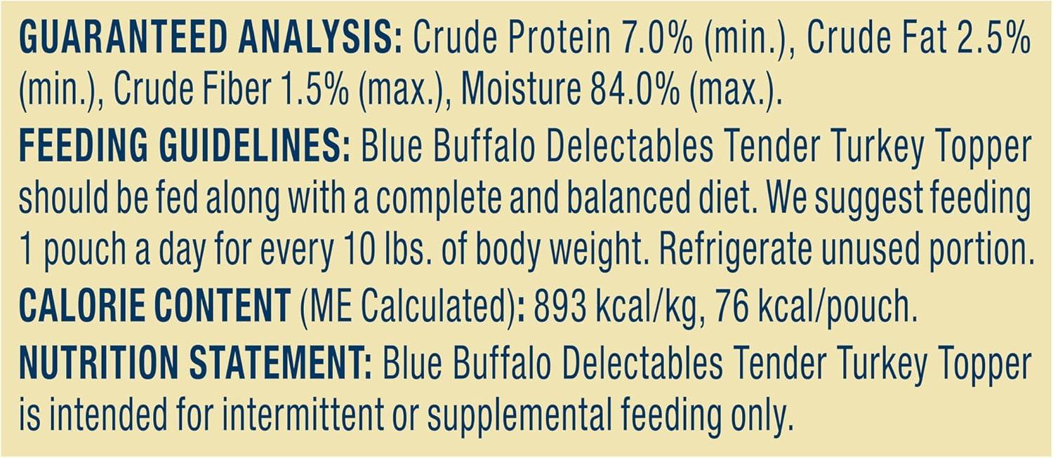 imageBlue Buffalo Delectables Natural Wet Dog Food Toppers Variety Pack Tasty Chicken amp Hearty Beef Cuts in Gravy 3oz 12 Pouches 6 of Each FlavorTurkey