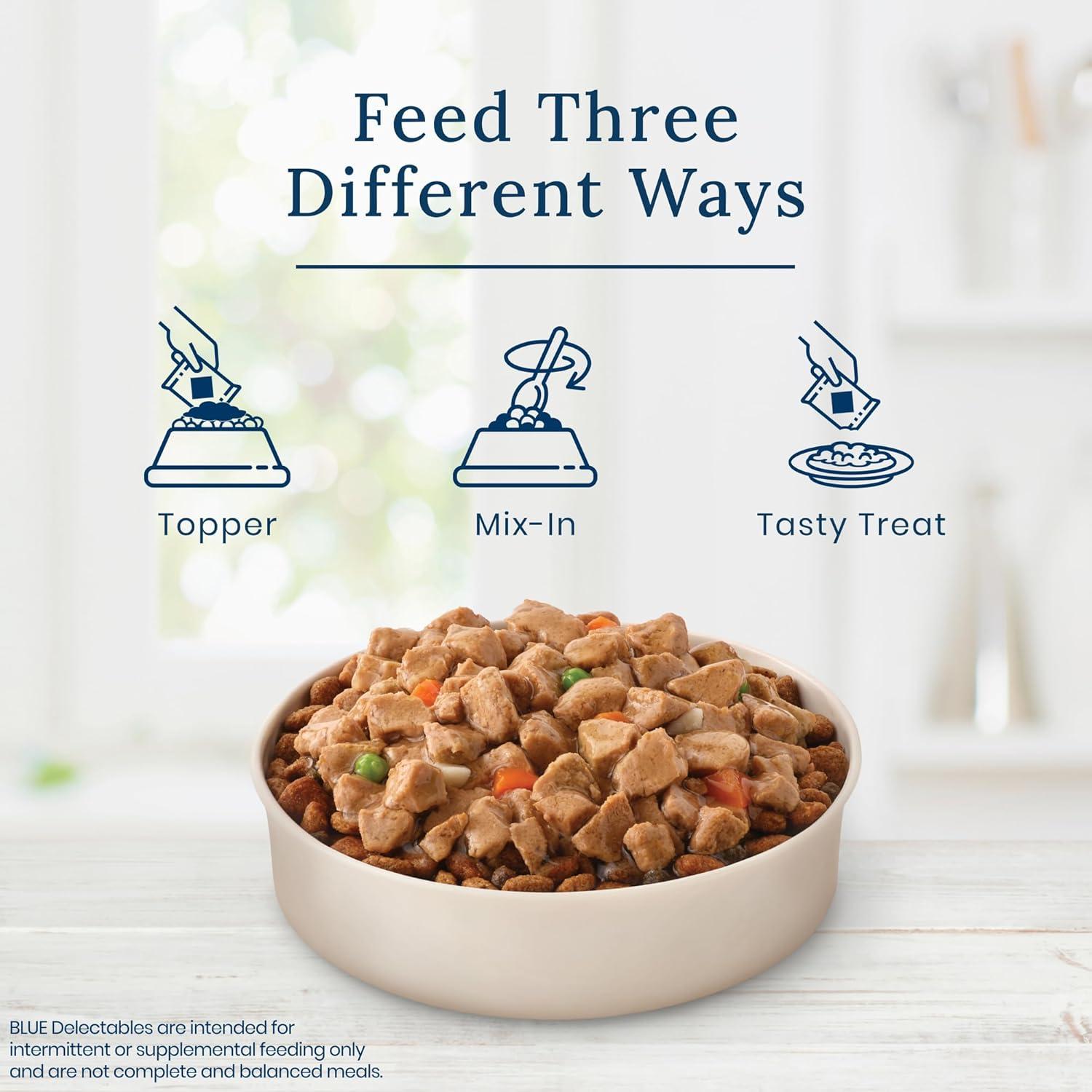 imageBlue Buffalo Delectables Natural Wet Dog Food Toppers Variety Pack Tasty Chicken amp Hearty Beef Cuts in Gravy 3oz 12 Pouches 6 of Each FlavorTurkey