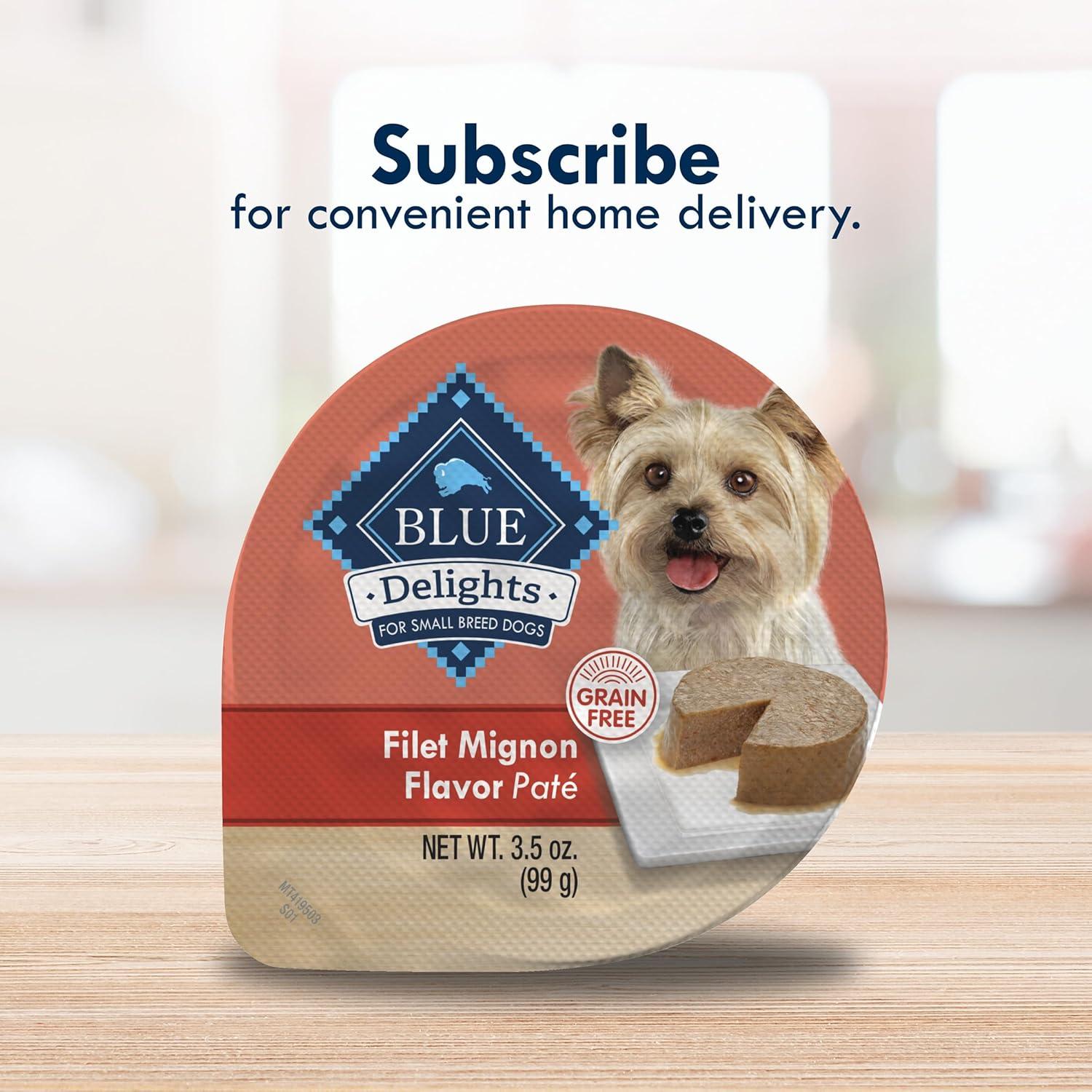 imageBlue Buffalo Delights Natural Adult Small Breed Wet Dog Food Cups Pate Style Grilled Chicken Flavor in Savory Juice 35oz Pack of 12Filet Mignon