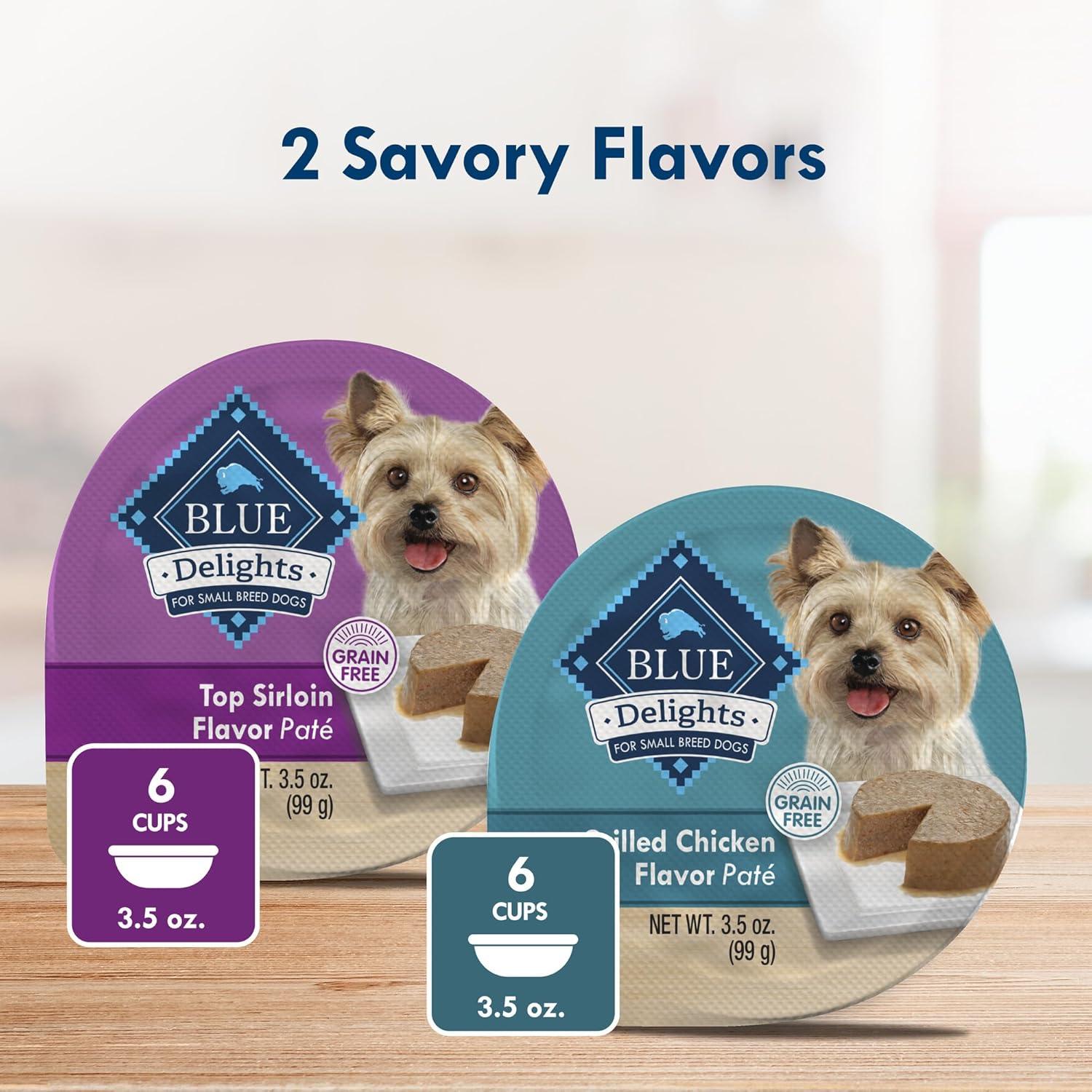 imageBlue Buffalo Delights Natural Adult Small Breed Wet Dog Food Cups Pate Style Grilled Chicken Flavor in Savory Juice 35oz Pack of 12Top Sirloin Grilled Chicken