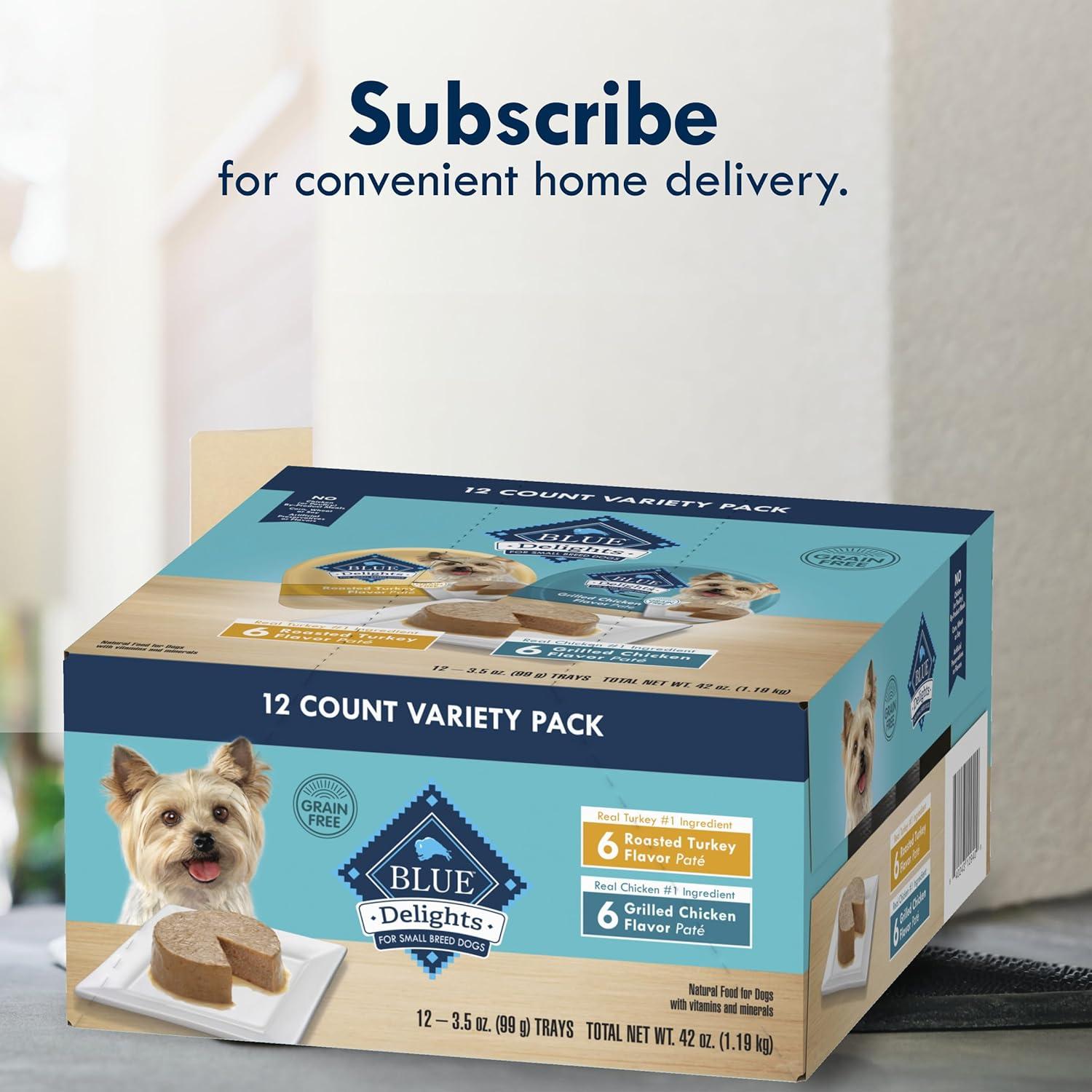 imageBlue Buffalo Delights Natural Adult Small Breed Wet Dog Food Variety Pack Made with Natural Ingredients Filet Mignon Flavor Pat amp Porterhouse Flavor Pat 35oz Cups 12 Count 6 of EachRoasted Turkey Grilled Chicken