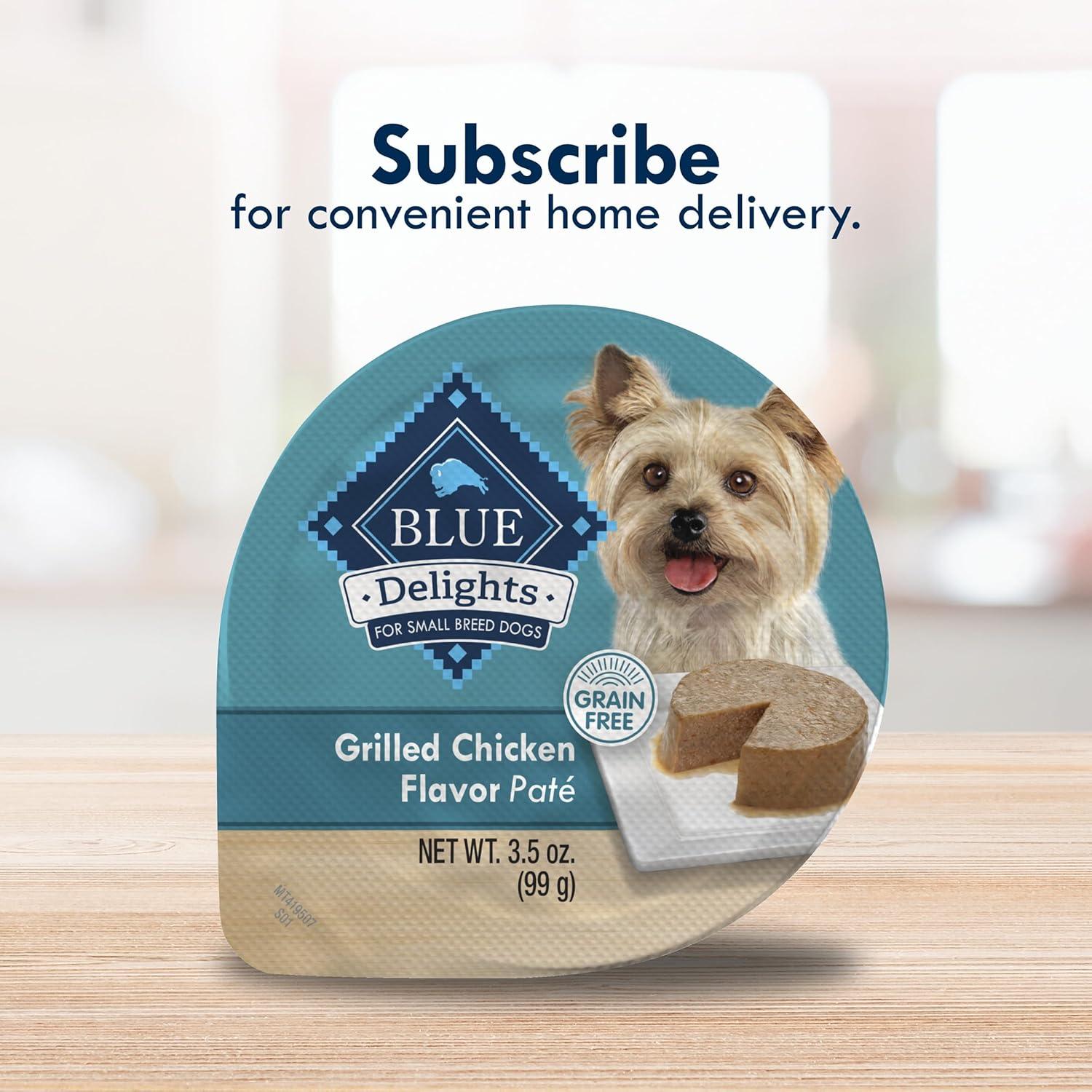 imageBlue Buffalo Delights Natural Adult Small Breed Wet Dog Food Variety Pack Made with Natural Ingredients Filet Mignon Flavor Pat amp Porterhouse Flavor Pat 35oz Cups 12 Count 6 of EachChicken