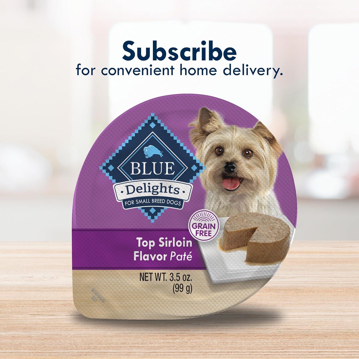 imageBlue Buffalo Delights Natural Adult Small Breed Wet Dog Food Variety Pack Made with Natural Ingredients Filet Mignon Flavor Pat amp Porterhouse Flavor Pat 35oz Cups 12 Count 6 of EachTop Sirloin