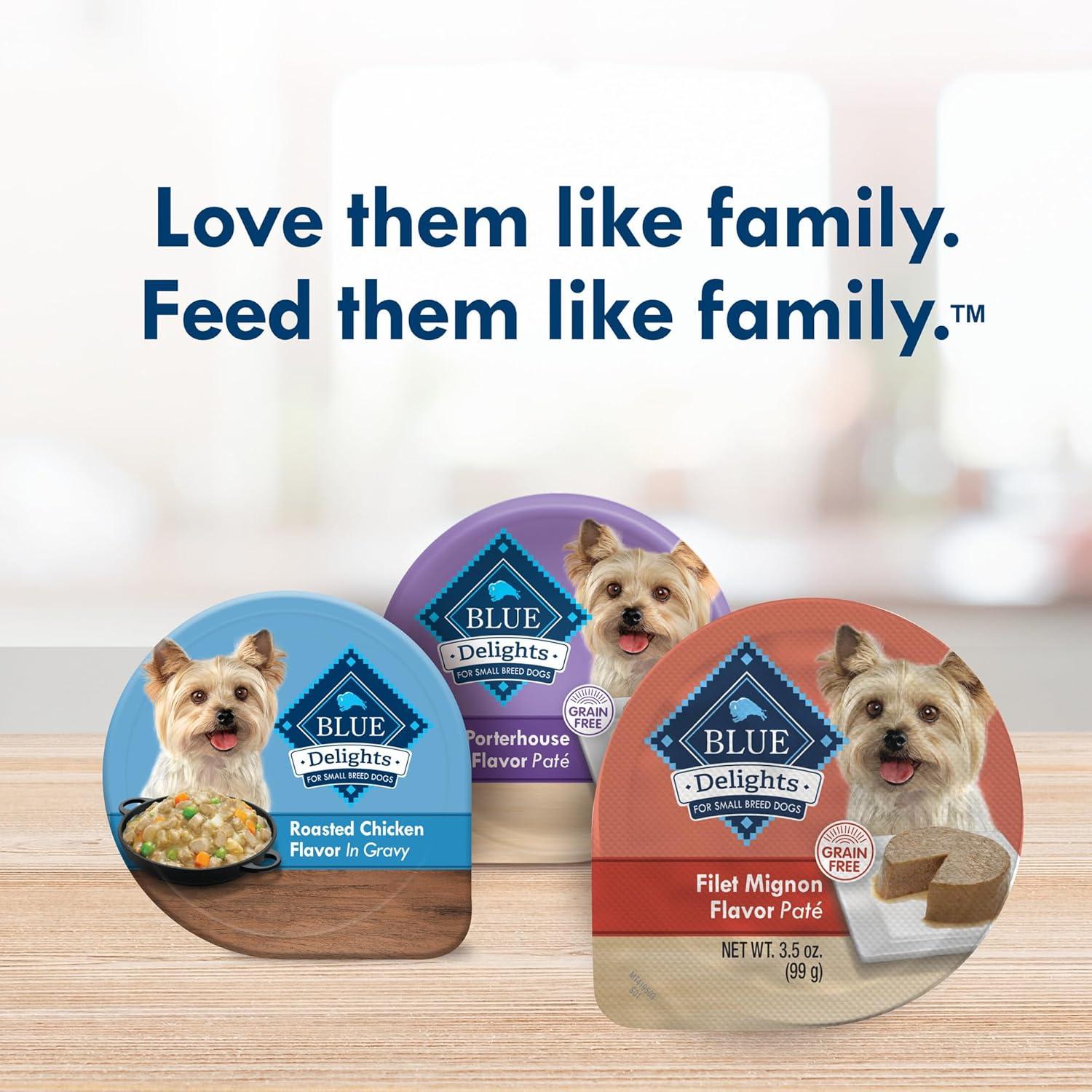 imageBlue Buffalo Delights Natural Adult Small Breed Wet Dog Food Variety Pack Made with Natural Ingredients Filet Mignon Flavor Pat amp Porterhouse Flavor Pat 35oz Cups 12 Count 6 of EachFilet Mignon