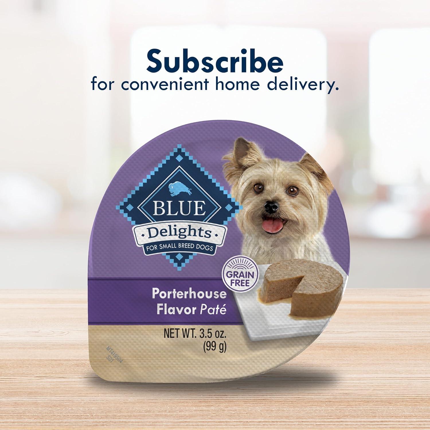 imageBlue Buffalo Delights Natural Adult Small Breed Wet Dog Food Variety Pack Made with Natural Ingredients Filet Mignon Flavor Pat amp Porterhouse Flavor Pat 35oz Cups 12 Count 6 of EachPorterhouse