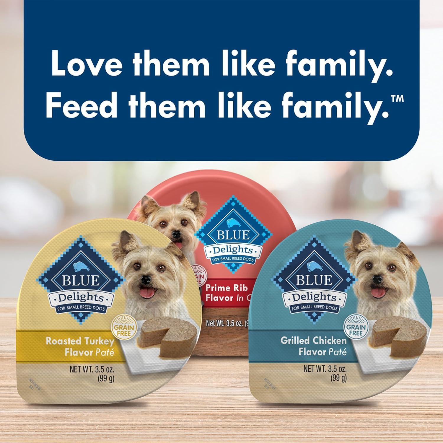 imageBlue Buffalo Delights Natural Adult Small Breed Wet Dog Food Variety Pack Made with Natural Ingredients Filet Mignon Flavor Pat amp Porterhouse Flavor Pat 35oz Cups 12 Count 6 of EachRoasted Turkey Grilled Chicken