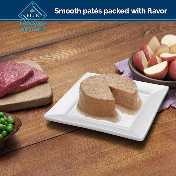 imageBlue Buffalo Delights Natural Adult Small Breed Wet Dog Food Variety Pack Made with Natural Ingredients Filet Mignon Flavor Pat amp Porterhouse Flavor Pat 35oz Cups 12 Count 6 of EachPorterhouse