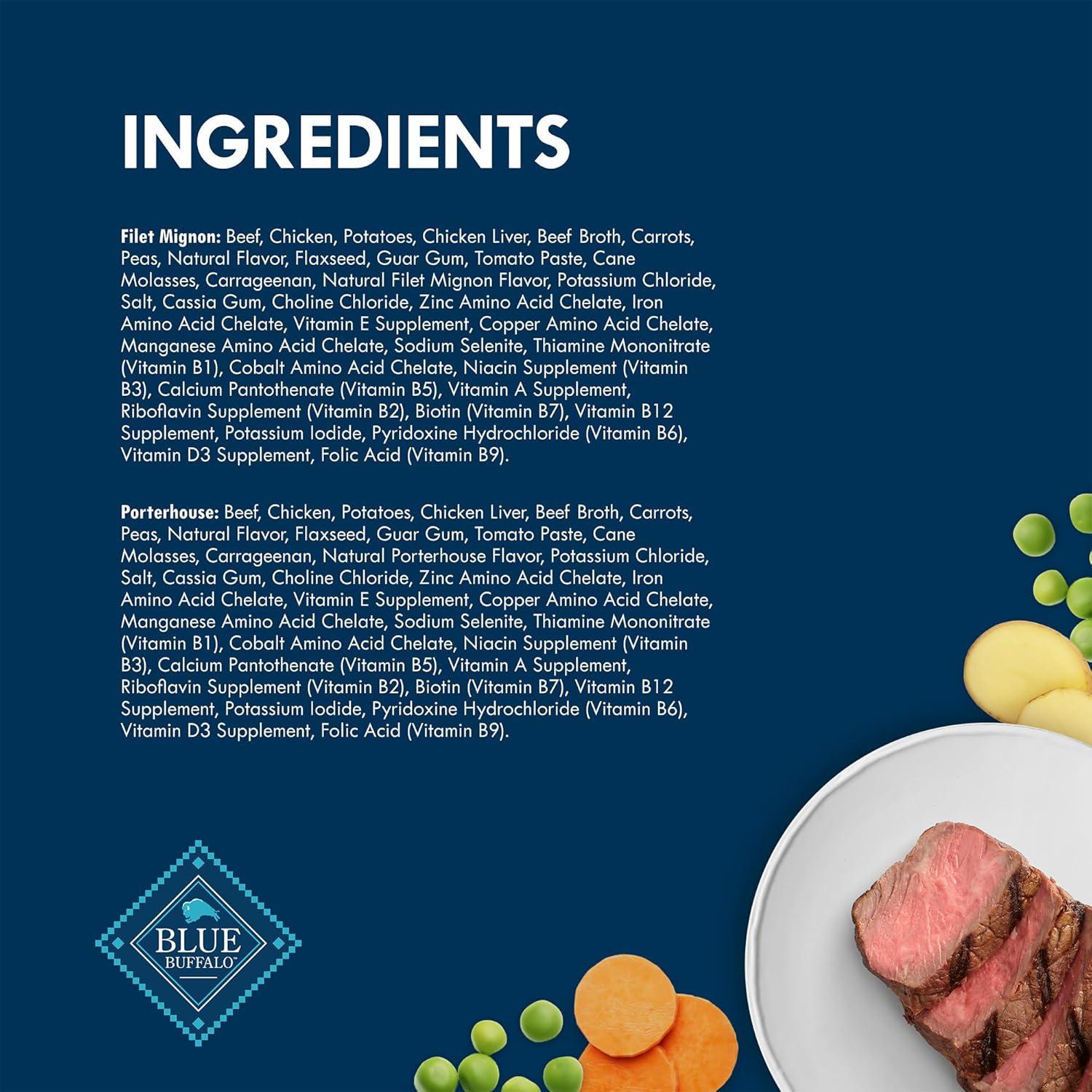 imageBlue Buffalo Delights Natural Adult Small Breed Wet Dog Food Variety Pack Made with Natural Ingredients Filet Mignon Flavor Pat amp Porterhouse Flavor Pat 35oz Cups 12 Count 6 of EachFilet Mignon Porterhouse
