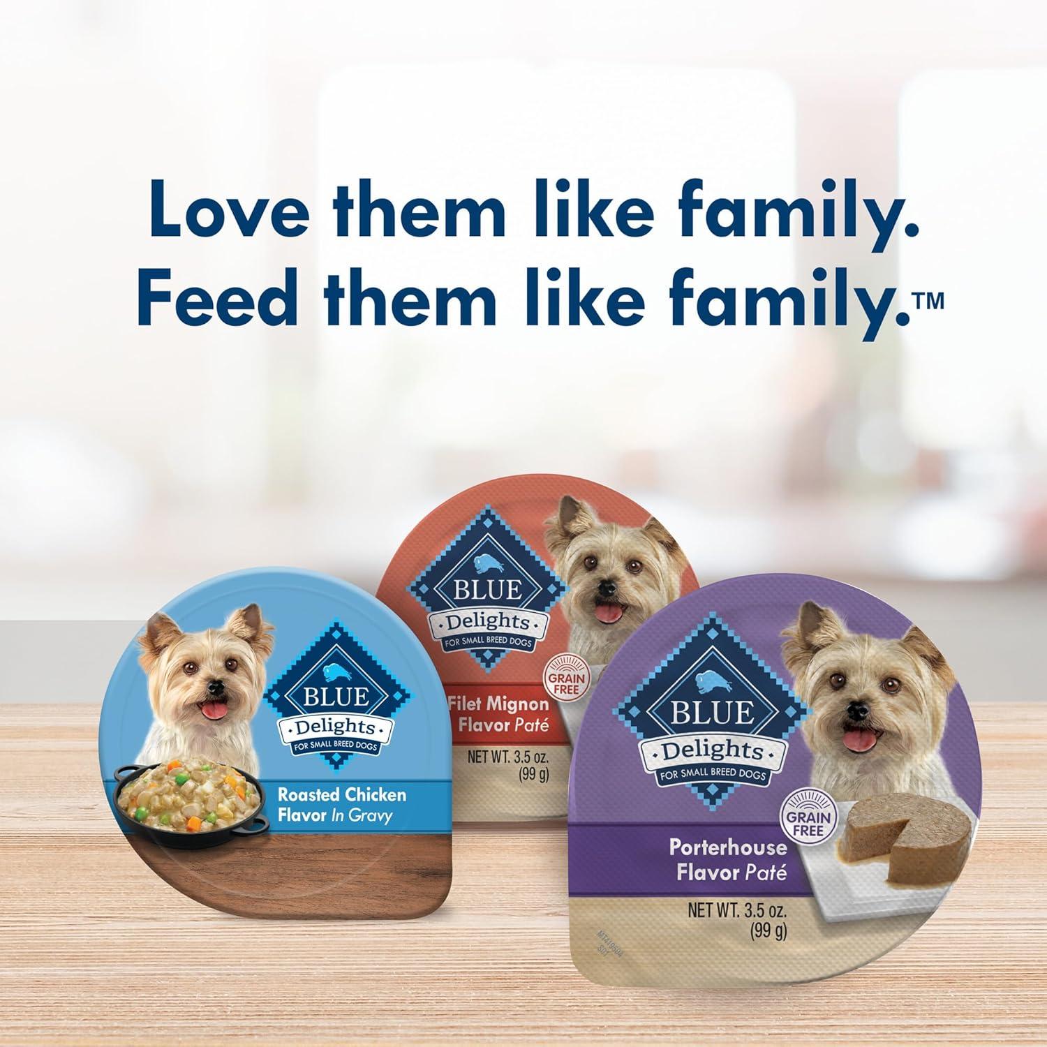 imageBlue Buffalo Delights Natural Adult Small Breed Wet Dog Food Variety Pack Made with Natural Ingredients Filet Mignon Flavor Pat amp Porterhouse Flavor Pat 35oz Cups 12 Count 6 of EachPorterhouse