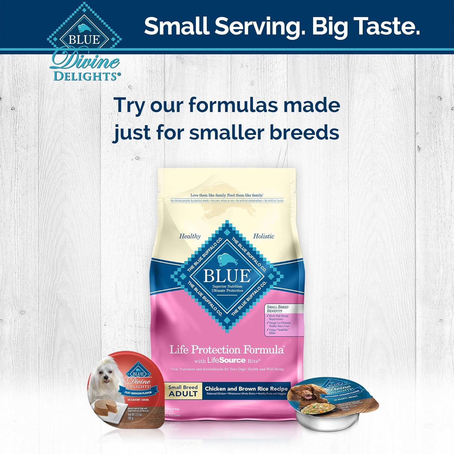 imageBlue Buffalo Delights Natural Adult Small Breed Wet Dog Food Variety Pack Made with Natural Ingredients Filet Mignon Flavor Pat amp Porterhouse Flavor Pat 35oz Cups 12 Count 6 of EachBacon Egg Cheese
