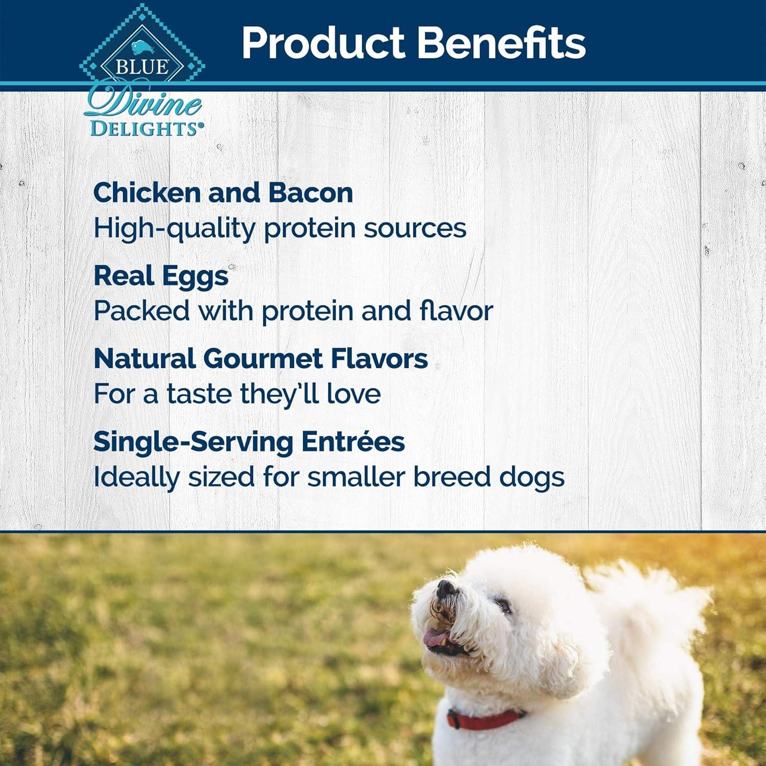 imageBlue Buffalo Delights Natural Adult Small Breed Wet Dog Food Variety Pack Made with Natural Ingredients Filet Mignon Flavor Pat amp Porterhouse Flavor Pat 35oz Cups 12 Count 6 of EachBacon Egg Cheese