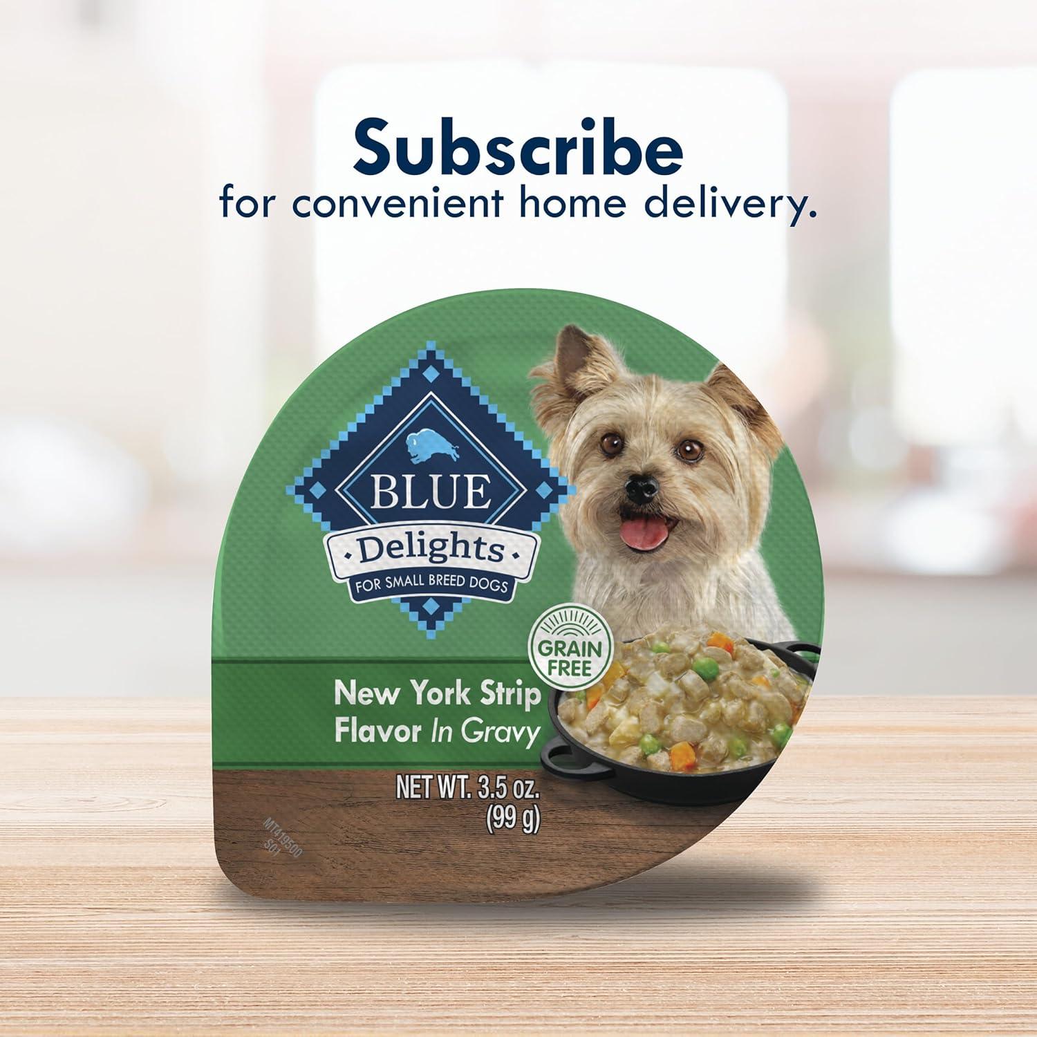 imageBlue Buffalo Delights Small Breed Natural Wet Dog Food Filet Mignon Flavor in Gravy 35oz Cups 12 CountNew York Strip