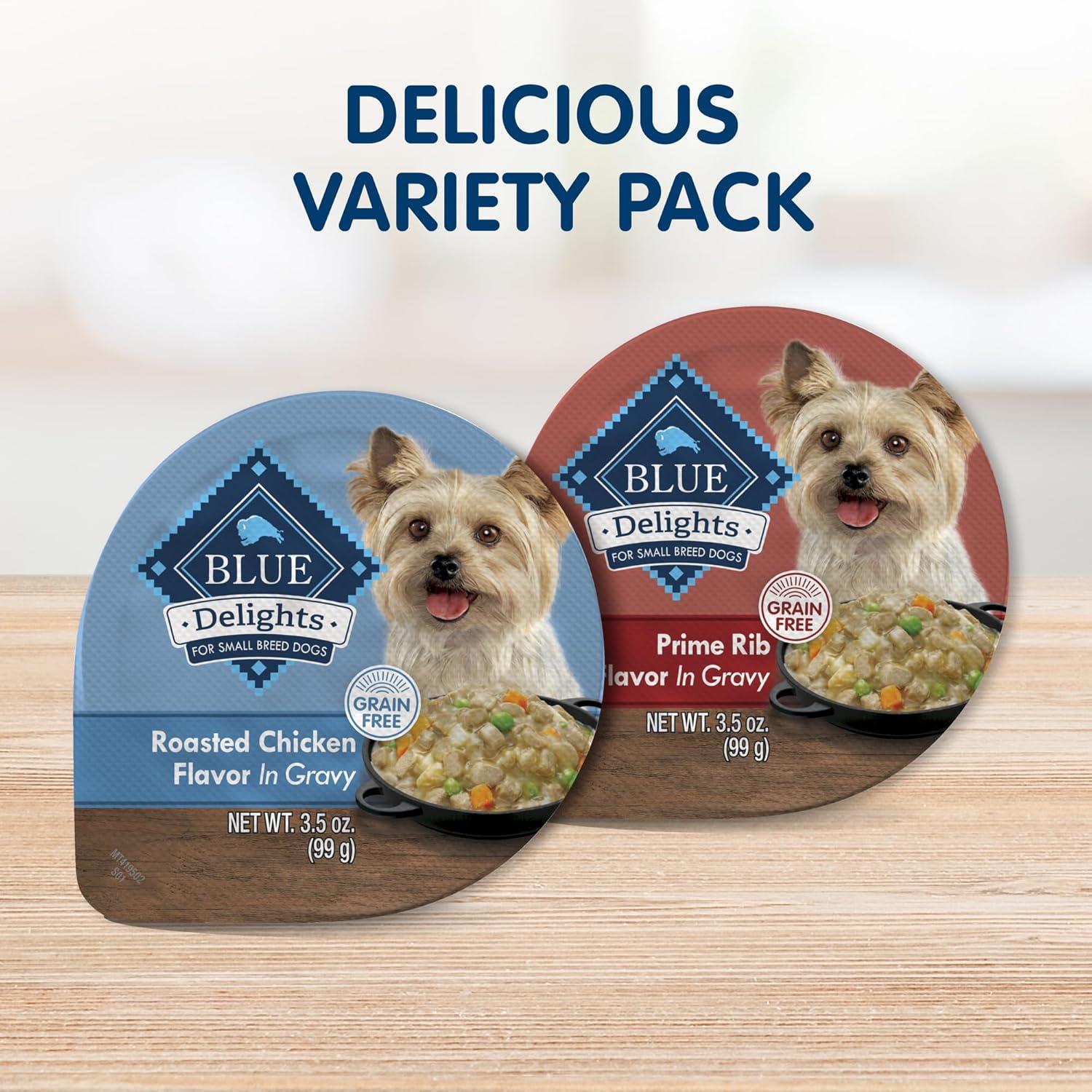 imageBlue Buffalo Delights Small Breed Natural Wet Dog Food Filet Mignon Flavor in Gravy 35oz Cups 12 CountVariety Pack Chicken Prime Rib