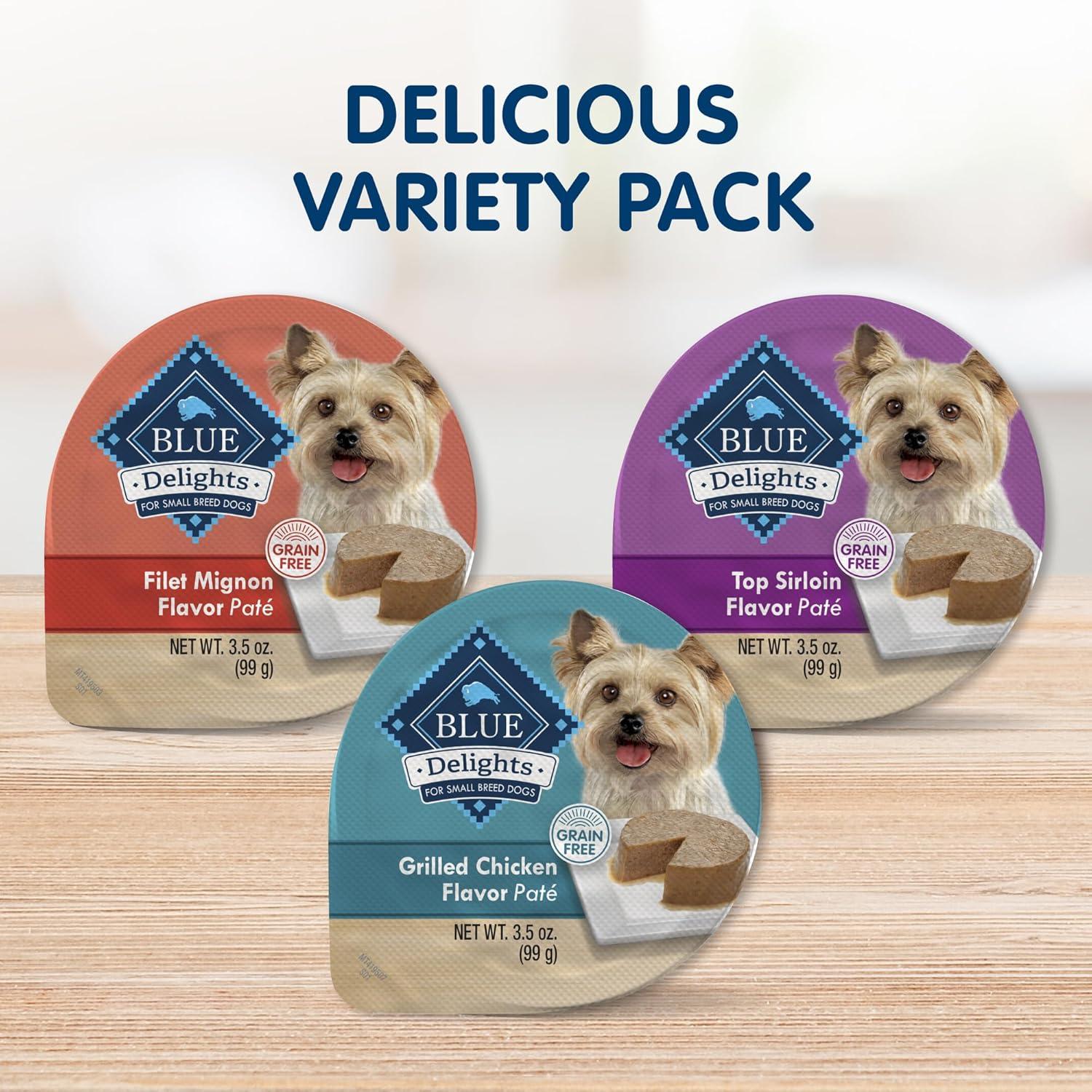 imageBlue Buffalo Delights Small Breed Natural Wet Dog Food Filet Mignon Flavor in Gravy 35oz Cups 12 CountVariety Pack Chicken Top Sirloin Filet Mignon