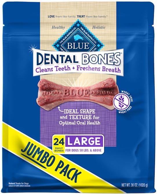 imageBlue Buffalo Dental Bones for Large Dogs 50 lbs amp Above Daily Dental Dog Treats Cleans Teeth amp Freshens Breath 27oz 17 BonesUnflavored