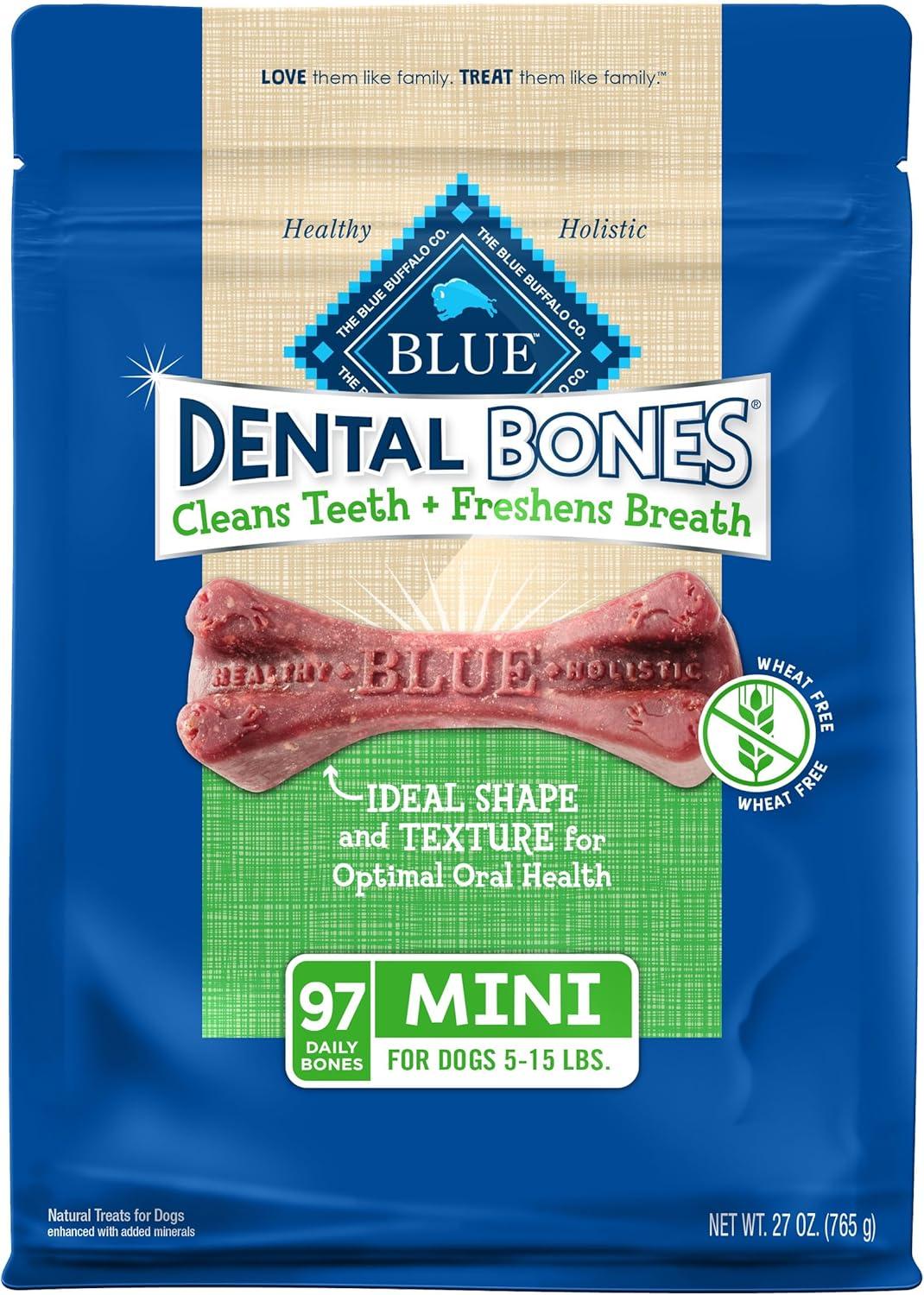 imageBlue Buffalo Dental Bones for Large Dogs 50 lbs amp Above Daily Dental Dog Treats Cleans Teeth amp Freshens Breath 27oz 17 BonesUnflavored