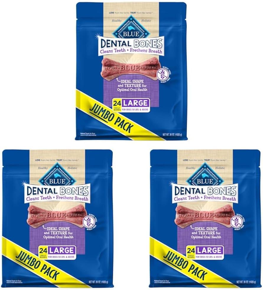 imageBlue Buffalo Dental Bones for Large Dogs 50 lbs amp Above Daily Dental Dog Treats Cleans Teeth amp Freshens Breath 27oz 17 BonesUnflavored