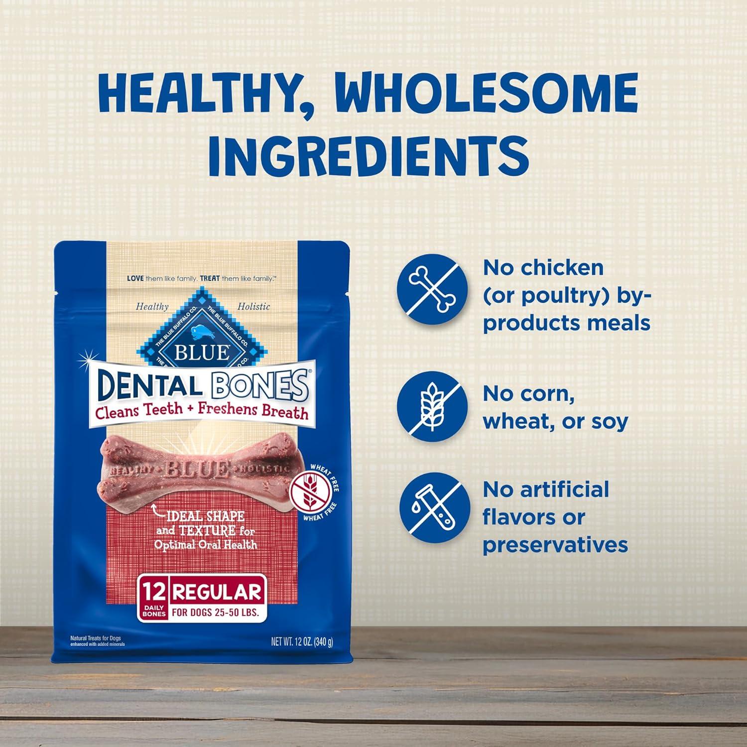 imageBlue Buffalo Dental Bones for Large Dogs 50 lbs amp Above Daily Dental Dog Treats Cleans Teeth amp Freshens Breath 27oz 17 BonesUnflavored