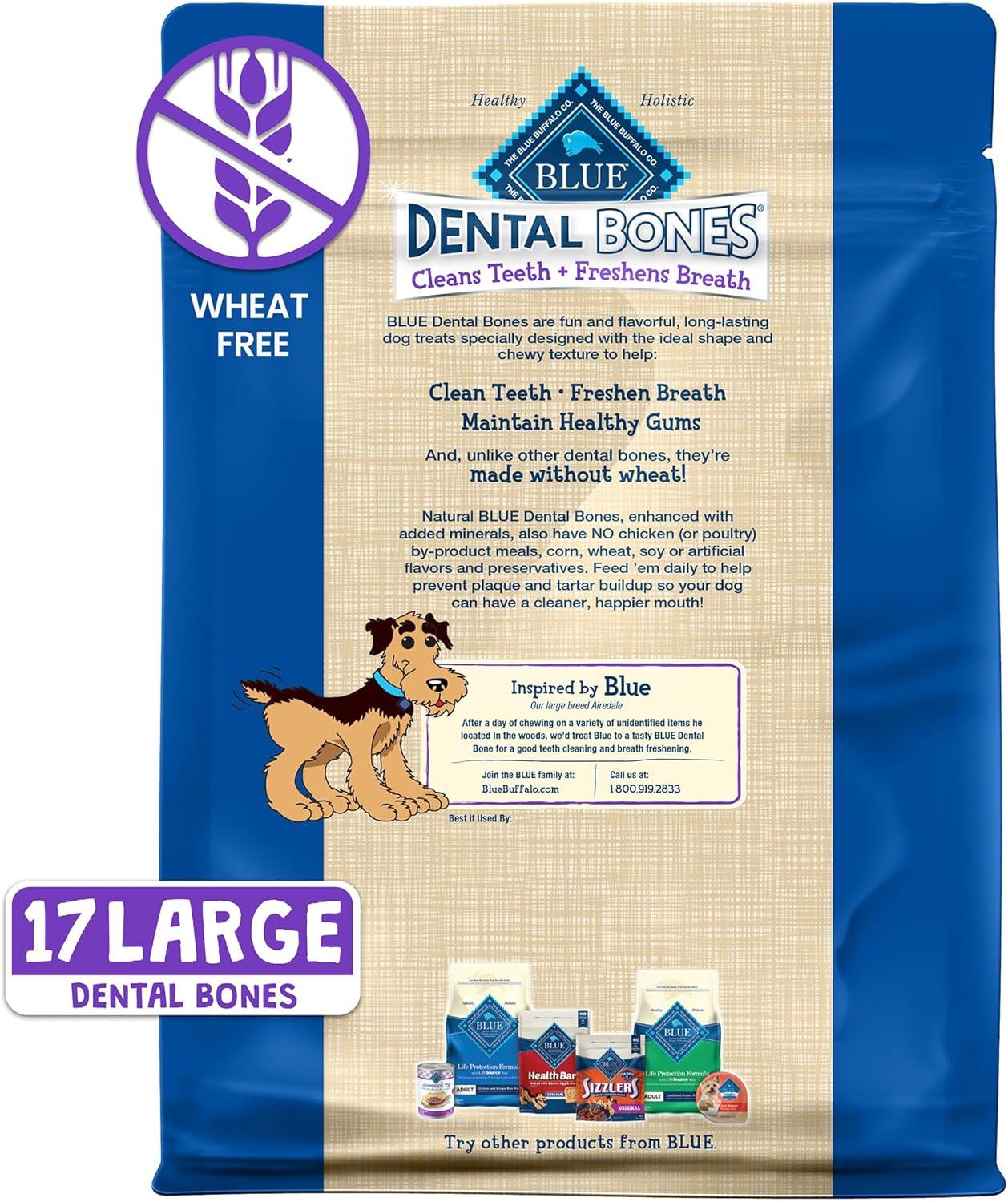 imageBlue Buffalo Dental Bones for Large Dogs 50 lbs amp Above Daily Dental Dog Treats Cleans Teeth amp Freshens Breath 27oz 17 BonesUnflavored