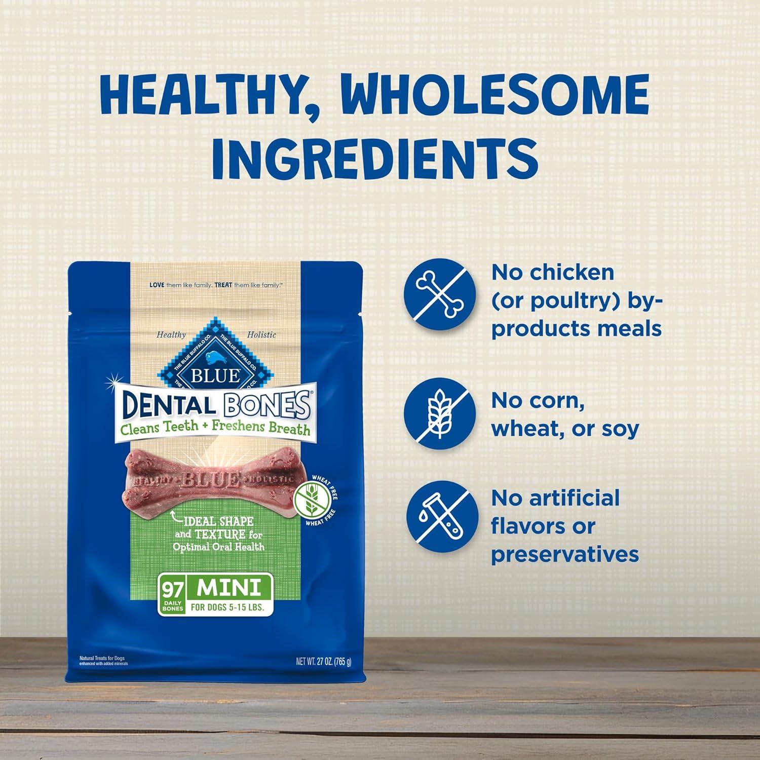 imageBlue Buffalo Dental Bones for Large Dogs 50 lbs amp Above Daily Dental Dog Treats Cleans Teeth amp Freshens Breath 27oz 17 BonesUnflavored
