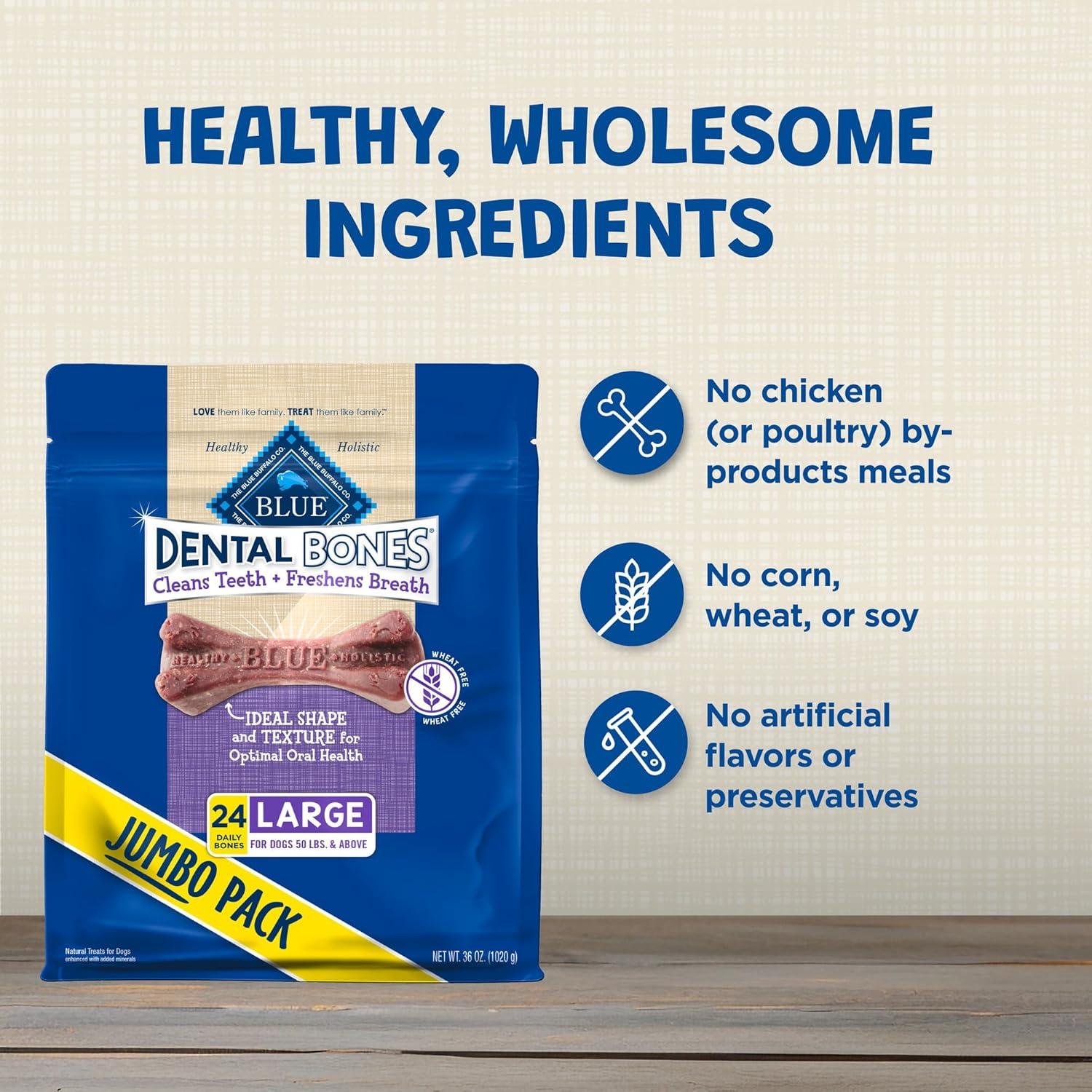 imageBlue Buffalo Dental Bones for Large Dogs 50 lbs amp Above Daily Dental Dog Treats Cleans Teeth amp Freshens Breath 27oz 17 BonesUnflavored