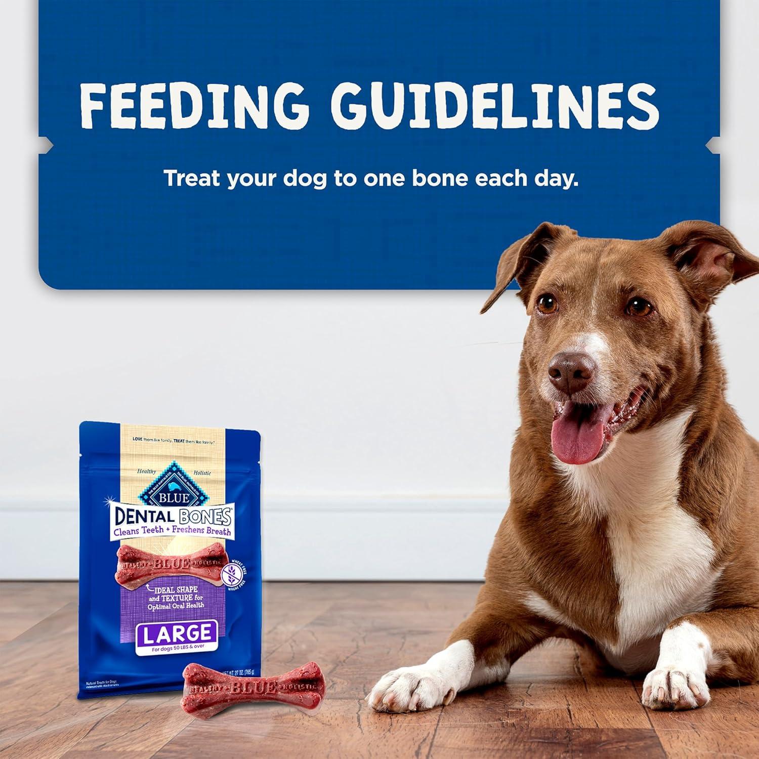 imageBlue Buffalo Dental Bones for Large Dogs 50 lbs amp Above Daily Dental Dog Treats Cleans Teeth amp Freshens Breath 27oz 17 BonesUnflavored