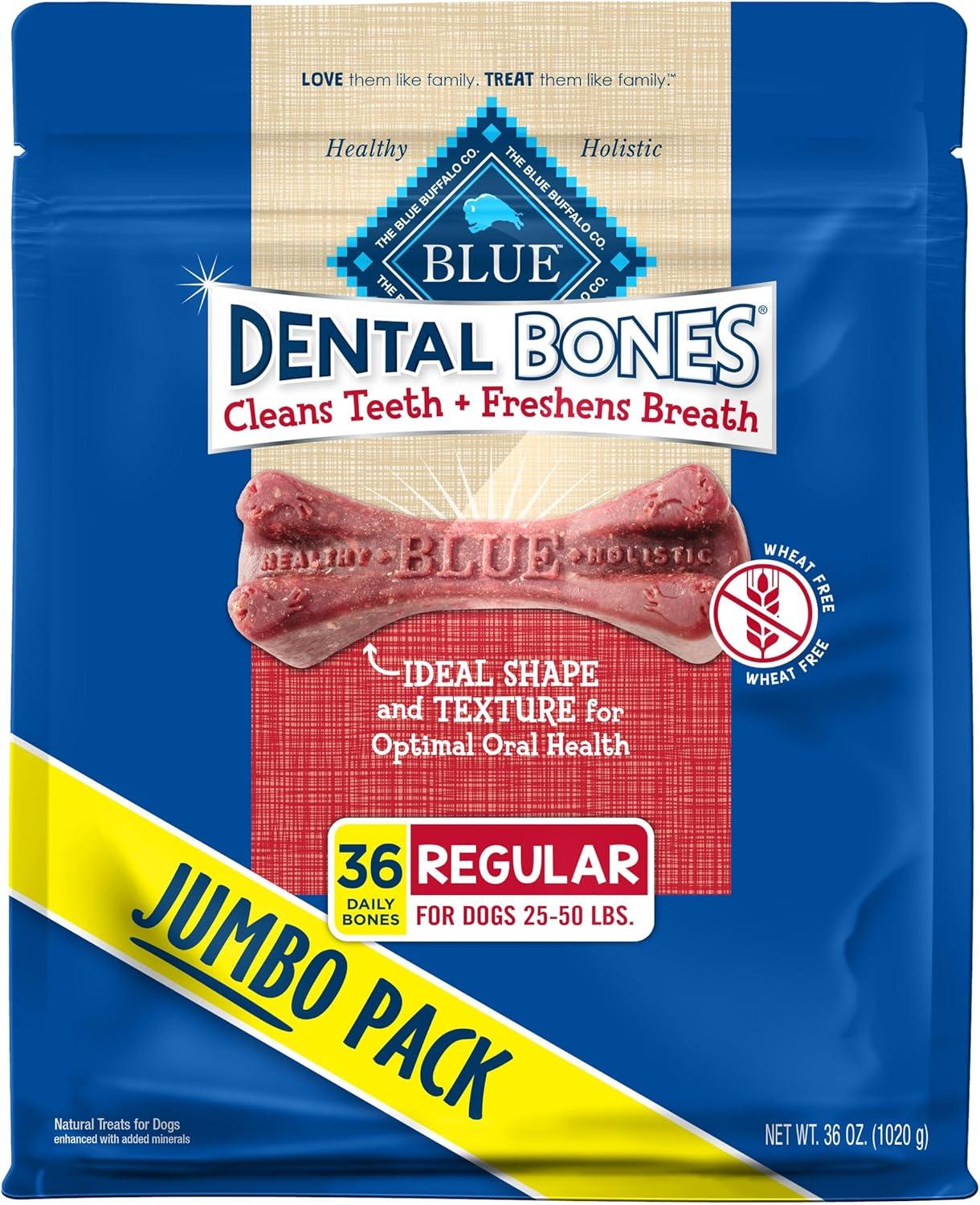 imageBlue Buffalo Dental Bones for Large Dogs 50 lbs amp Above Daily Dental Dog Treats Cleans Teeth amp Freshens Breath 27oz 17 BonesUnflavored